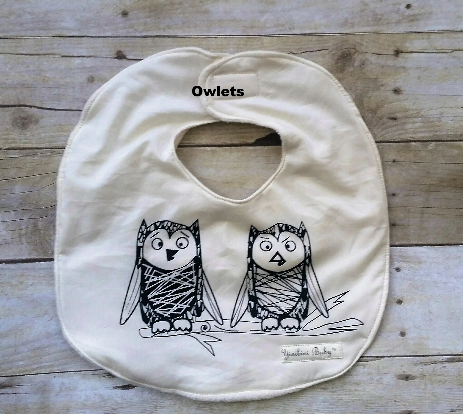 Handmade Organic Cotton Bib for Baby Owlets Owl Siblings