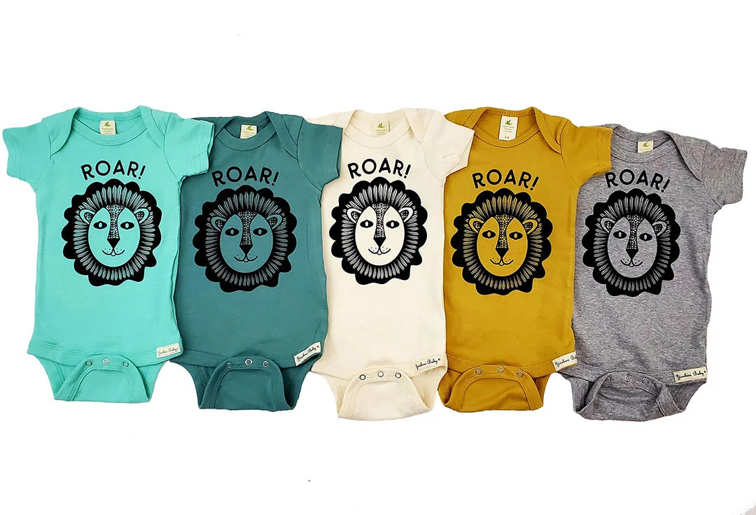 Roar Lion One Piece Bodysuit Handmade Screen Printed Baby Clothing Yinibini Baby