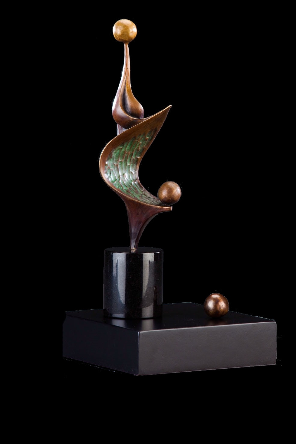 Soulplay , Bronze, 21” H x 9.5” W x 9.5” D (including the base), Edition of 35: Creativity is born in expansion. Playing with creativity is a way to expand one's soul. Intentionally allowing the soul to play is a way to bring healthy, expansive energy into one's life