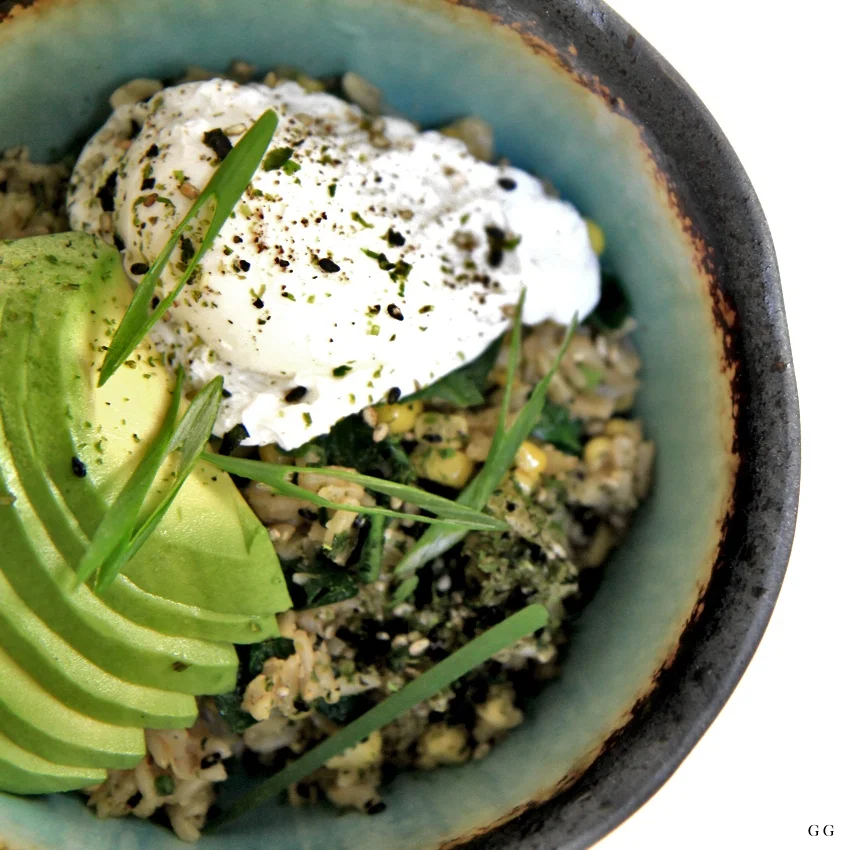 furikake fried rice + how to poach an egg