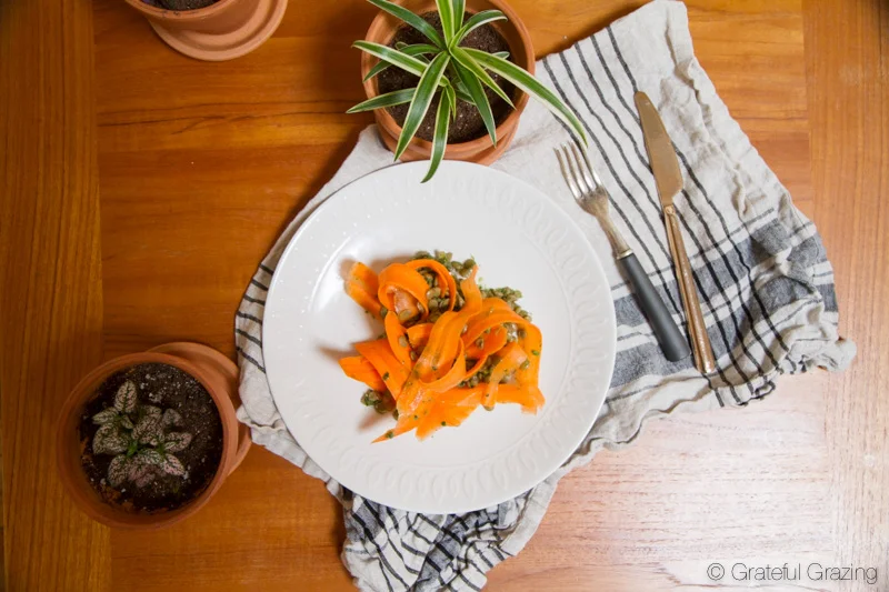 Lentils, Shaved Carrots and Pesto