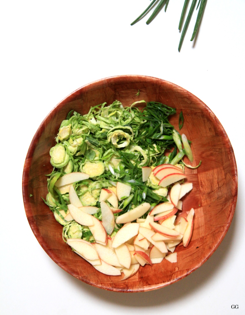 shaved brussels sprout slaw with honey-cayenne hazelnuts 
