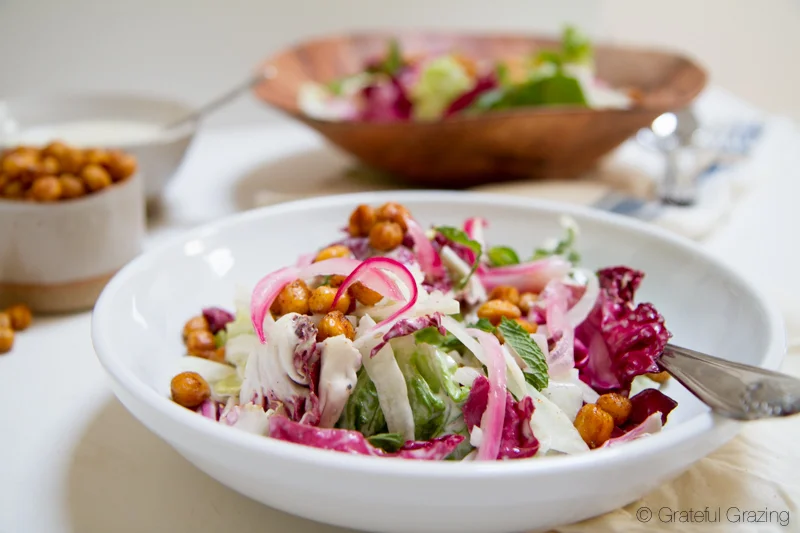 Winter Reprieve Salad with Roasted Garlic & Tahini Dressing 