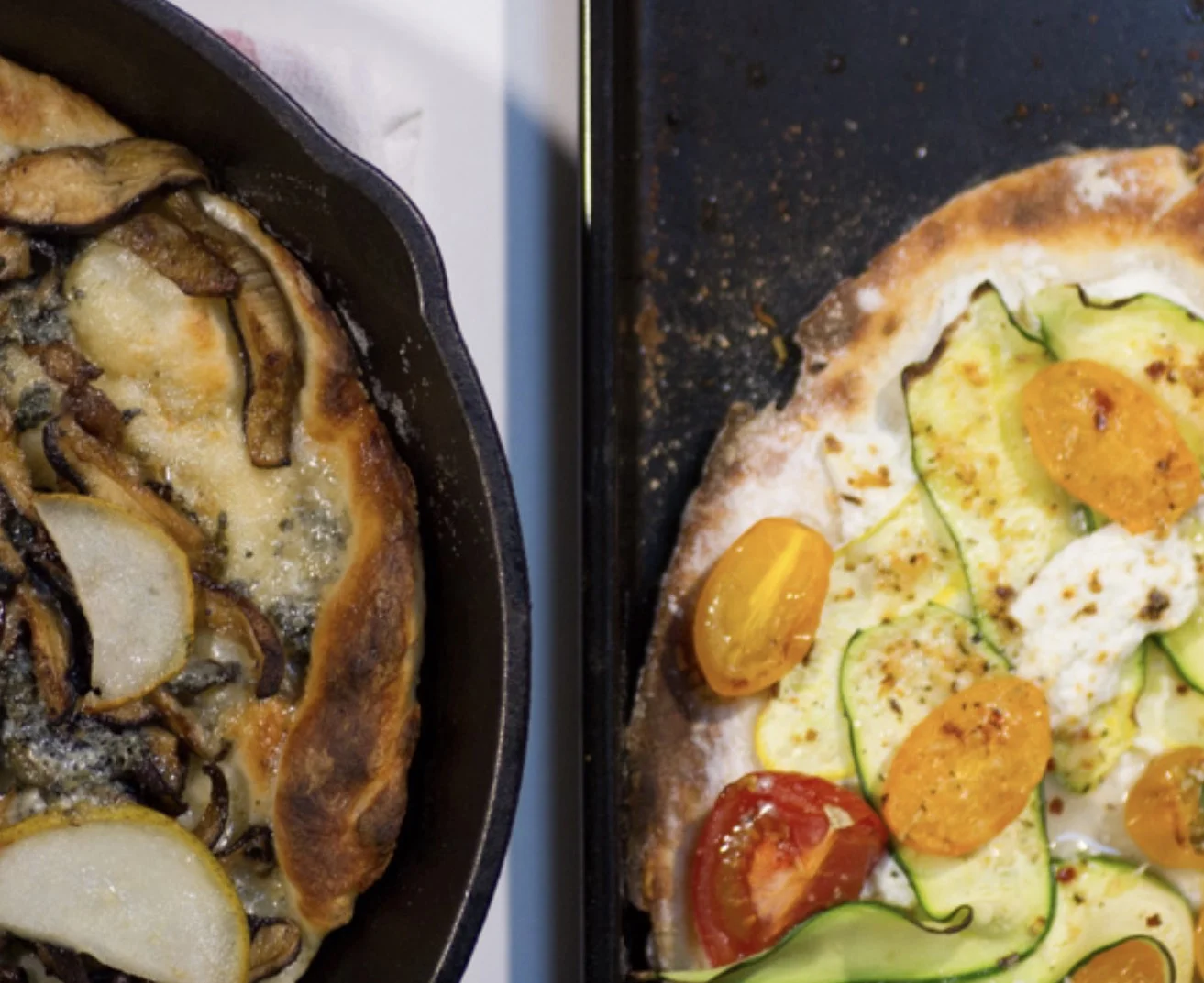 flatbread duo // mushroom blue cheese // ricotta zucchini 