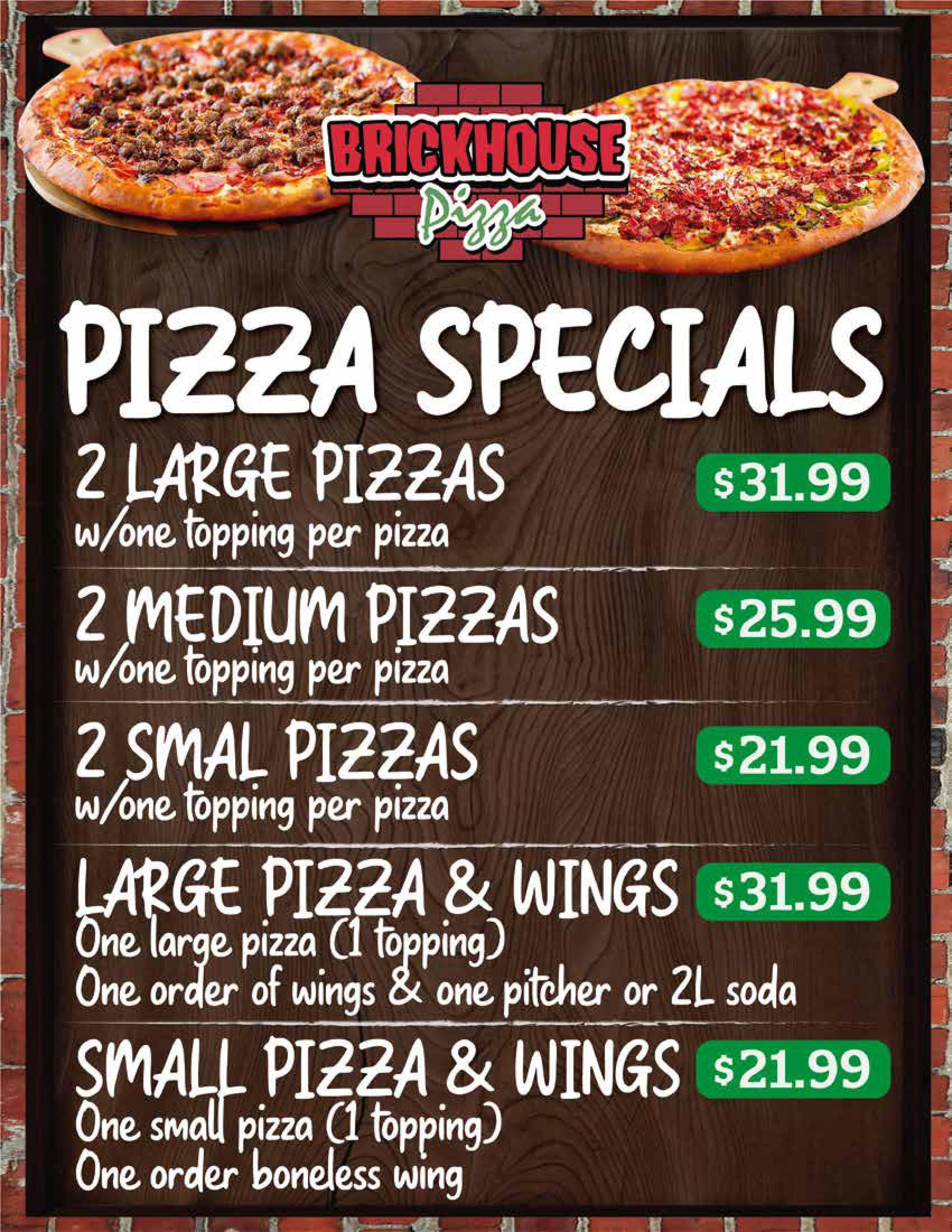 Specials Brickhouse Pizza Specials Brickhouse Pizza