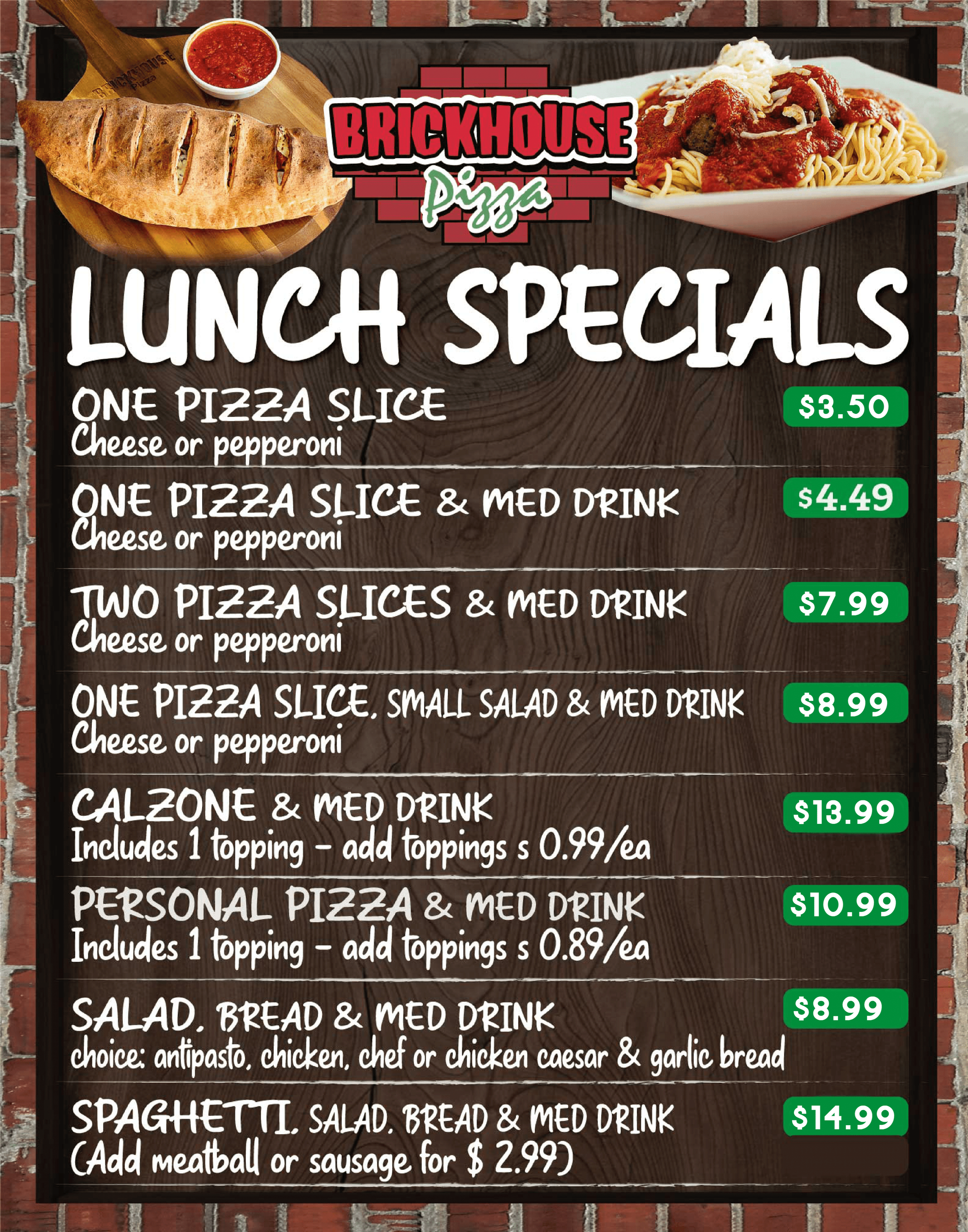 Brickhouse Pizza Whittier Lunch Specials