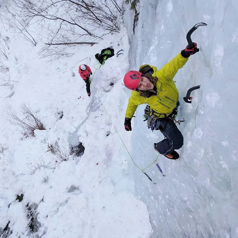 "Matty leading his way up Tammy Baker at Diamond Lake. A perfect day of ice climbing with great friends."