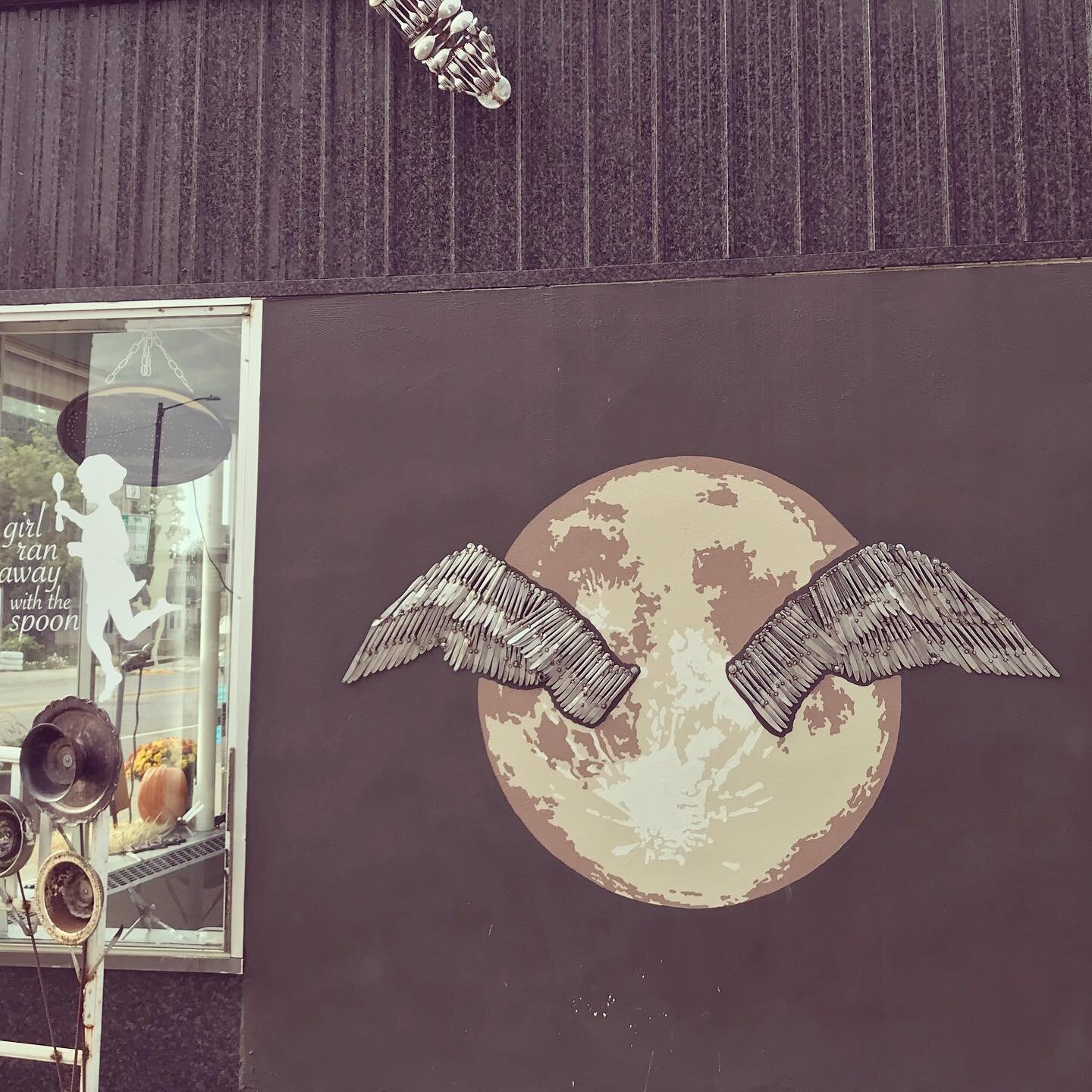 First day of a new mural for @girlranawaywiththespoon. #mural #streetart #montanaartist #moon