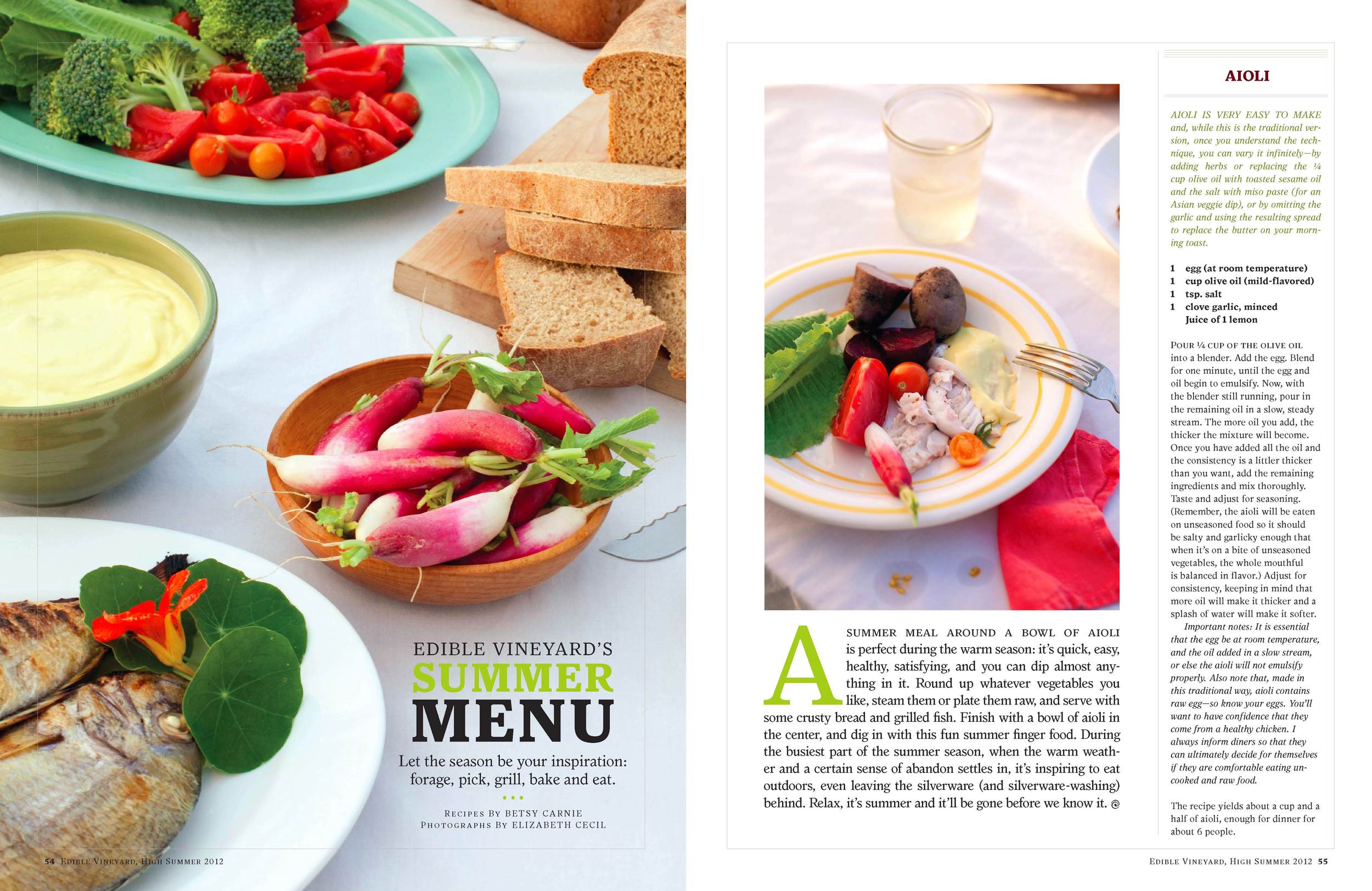 Summer menu feature opening spread