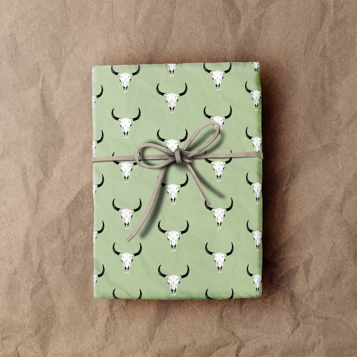 Sage Green Southwest Cow Skull Wrapping Paper — mother of the moon