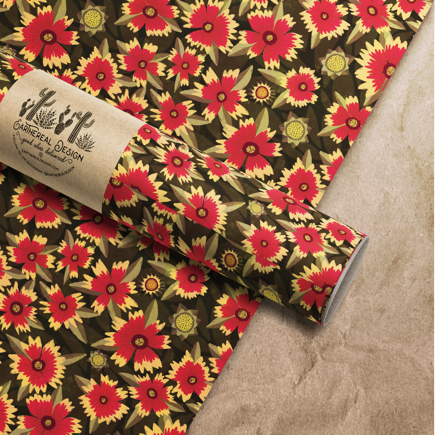 Indian Blanket Flower Pattern Wrapping Paper — mother of the moon