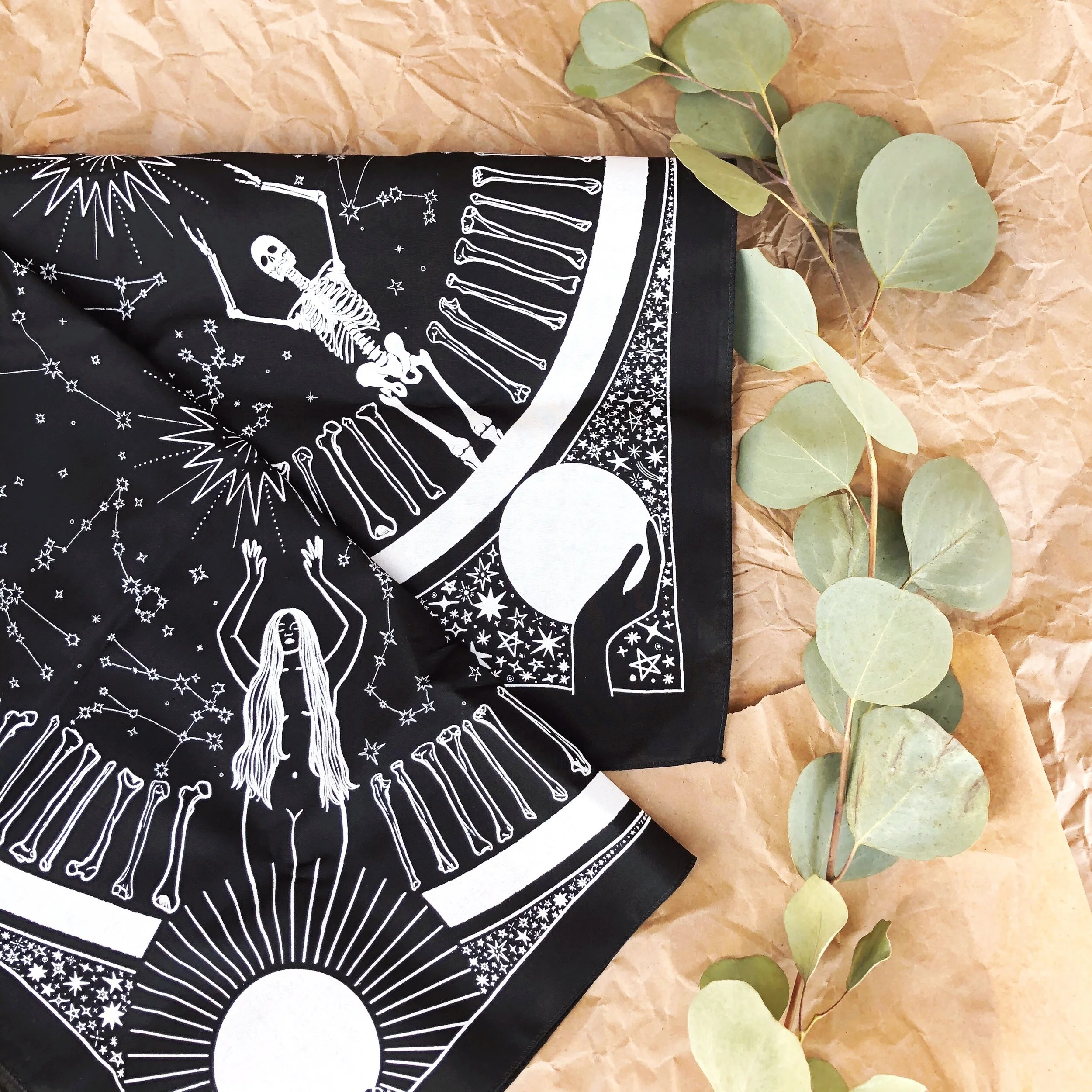 memento mori cotton screenprinted bandana