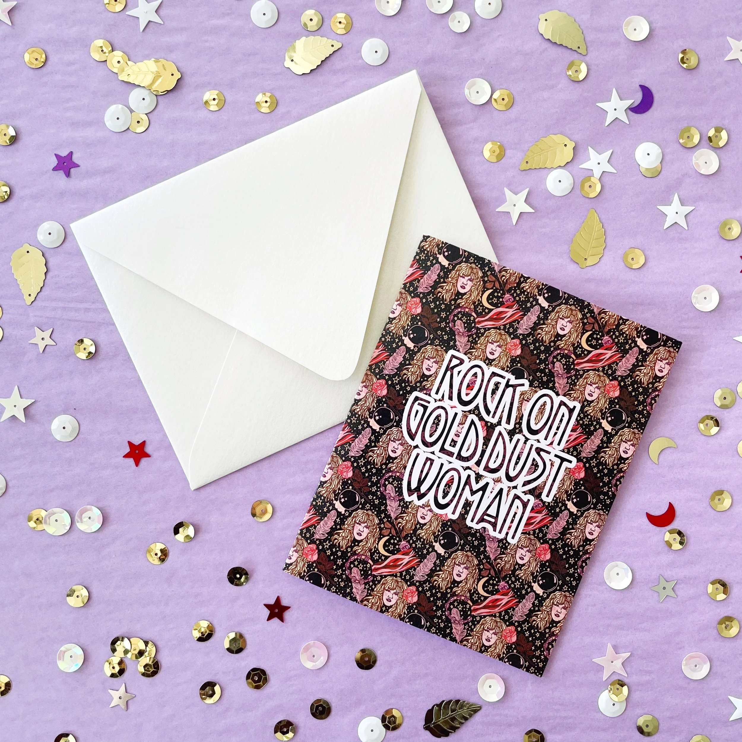 Rock On Gold Dust Woman Greeting Card