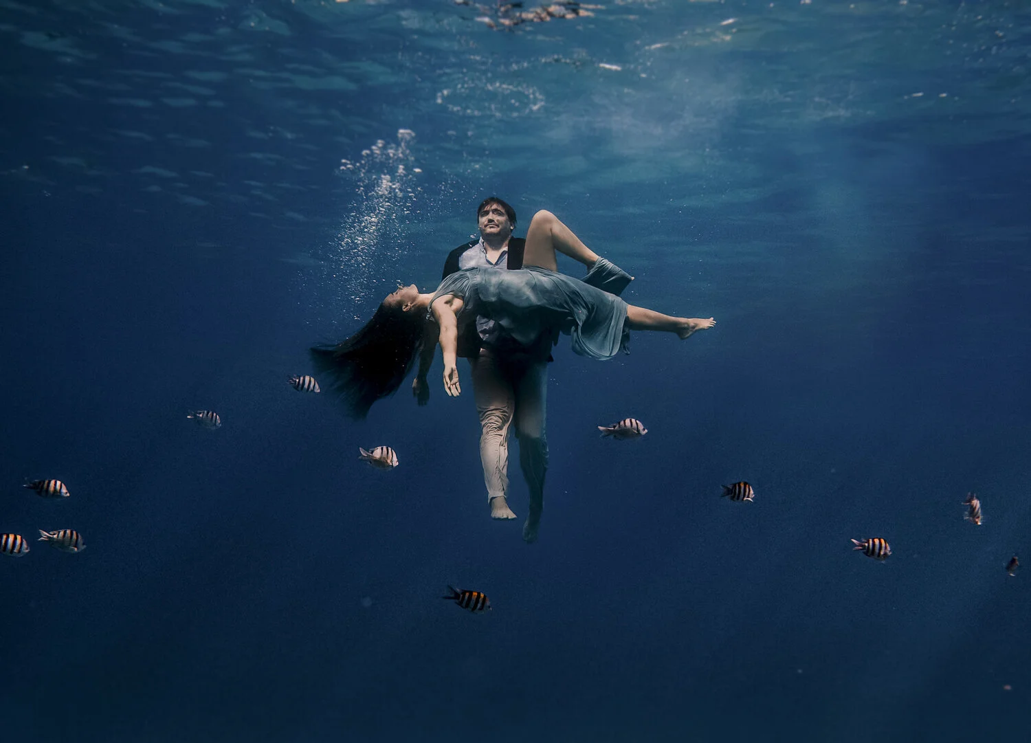 Sarah + Ian Two Part Couples Session - Likeke Falls + Underwater