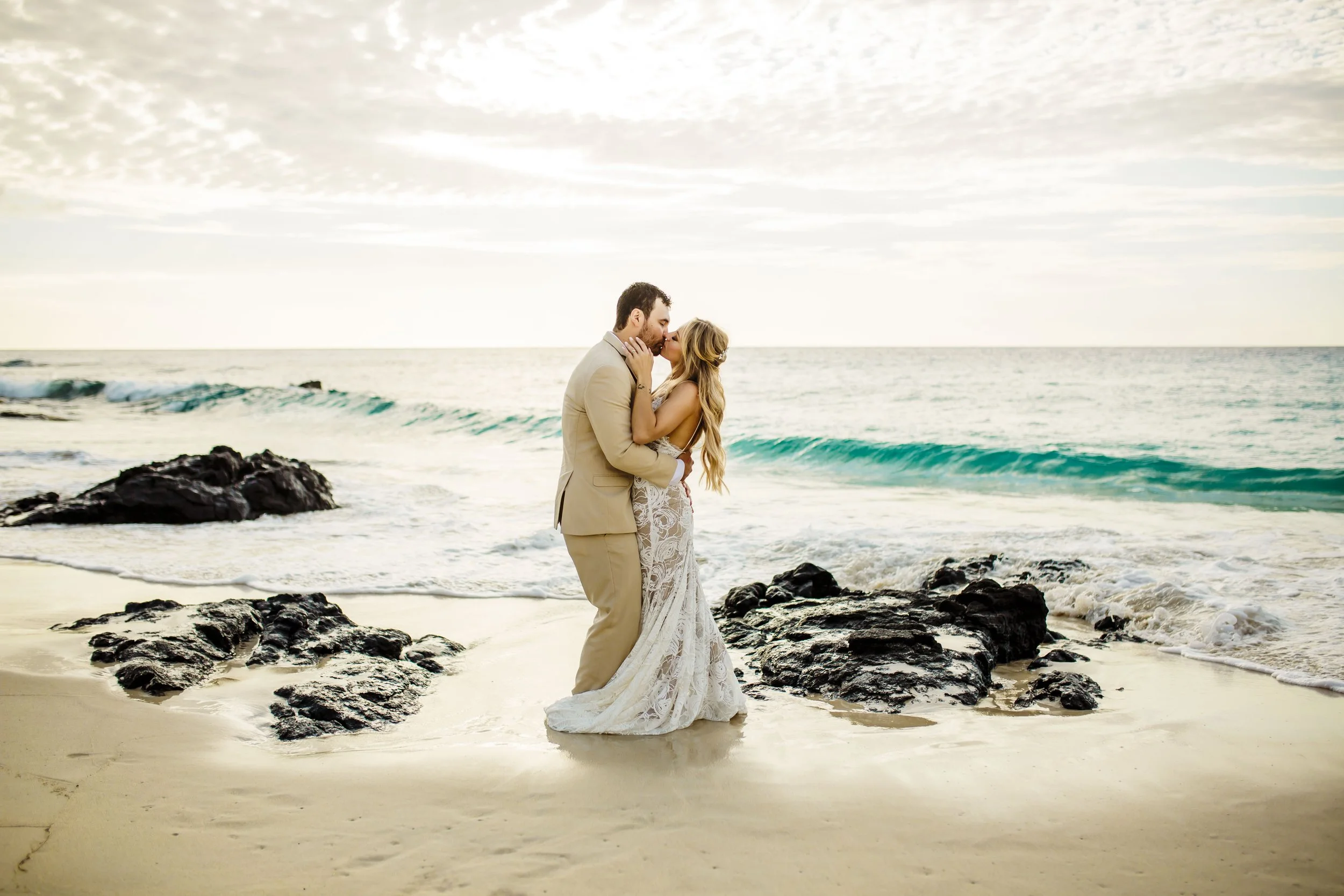 Big Island, Hawai'i Island Wedding and Stunning Sunset Beach Wedding Portraits