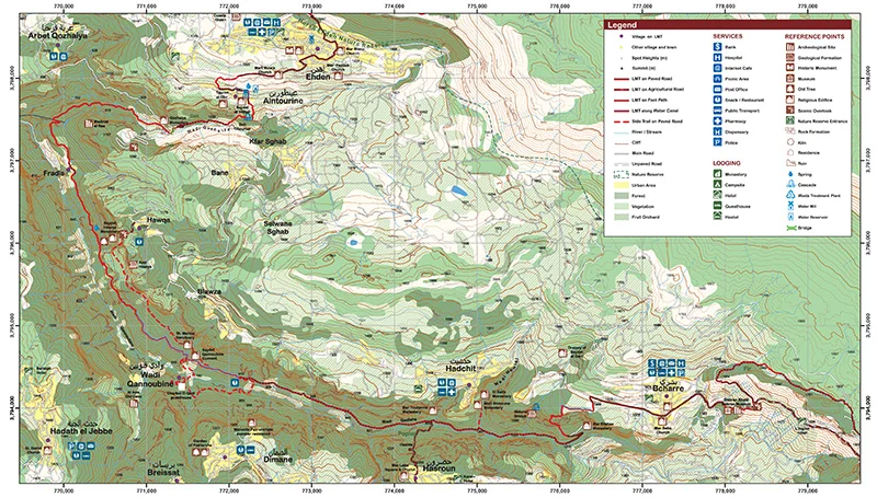 Bsharre to Qozhaya Section 7 of the LMT. Map/Image © Lebanon Mountain Trail Association