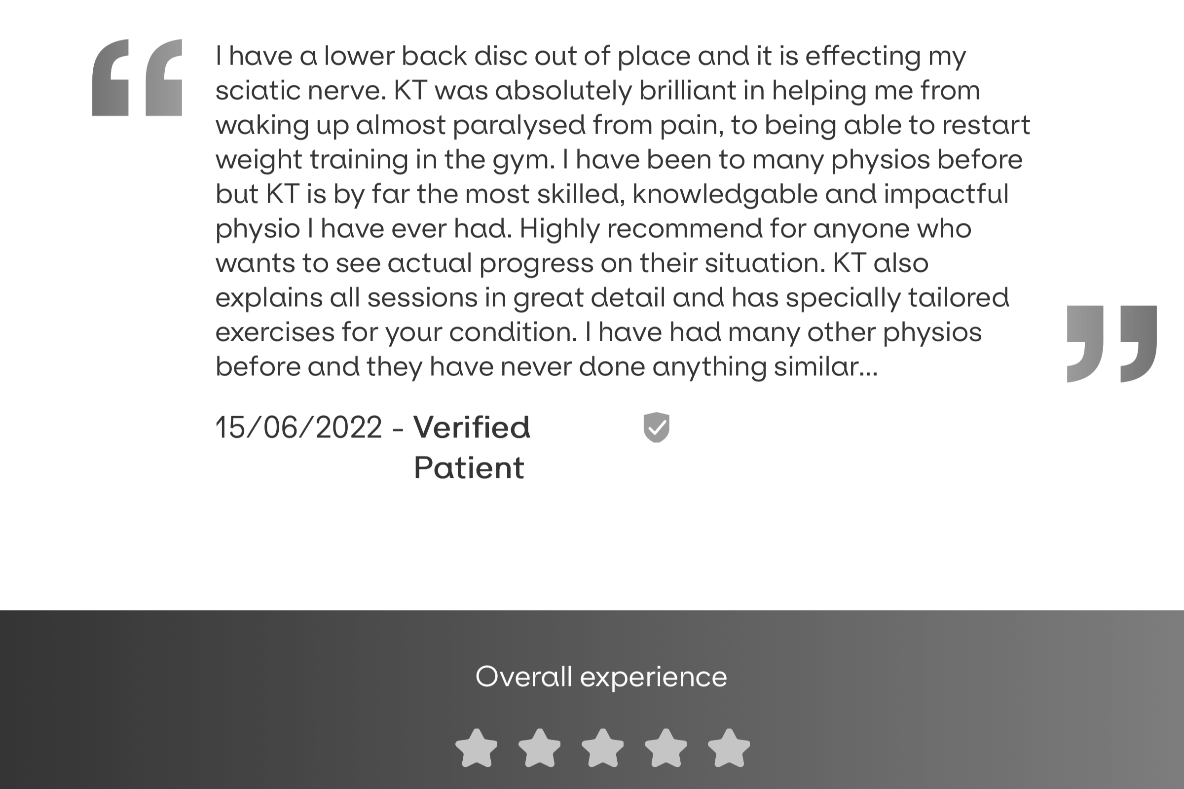doctify review back pain physiotherapy London KT