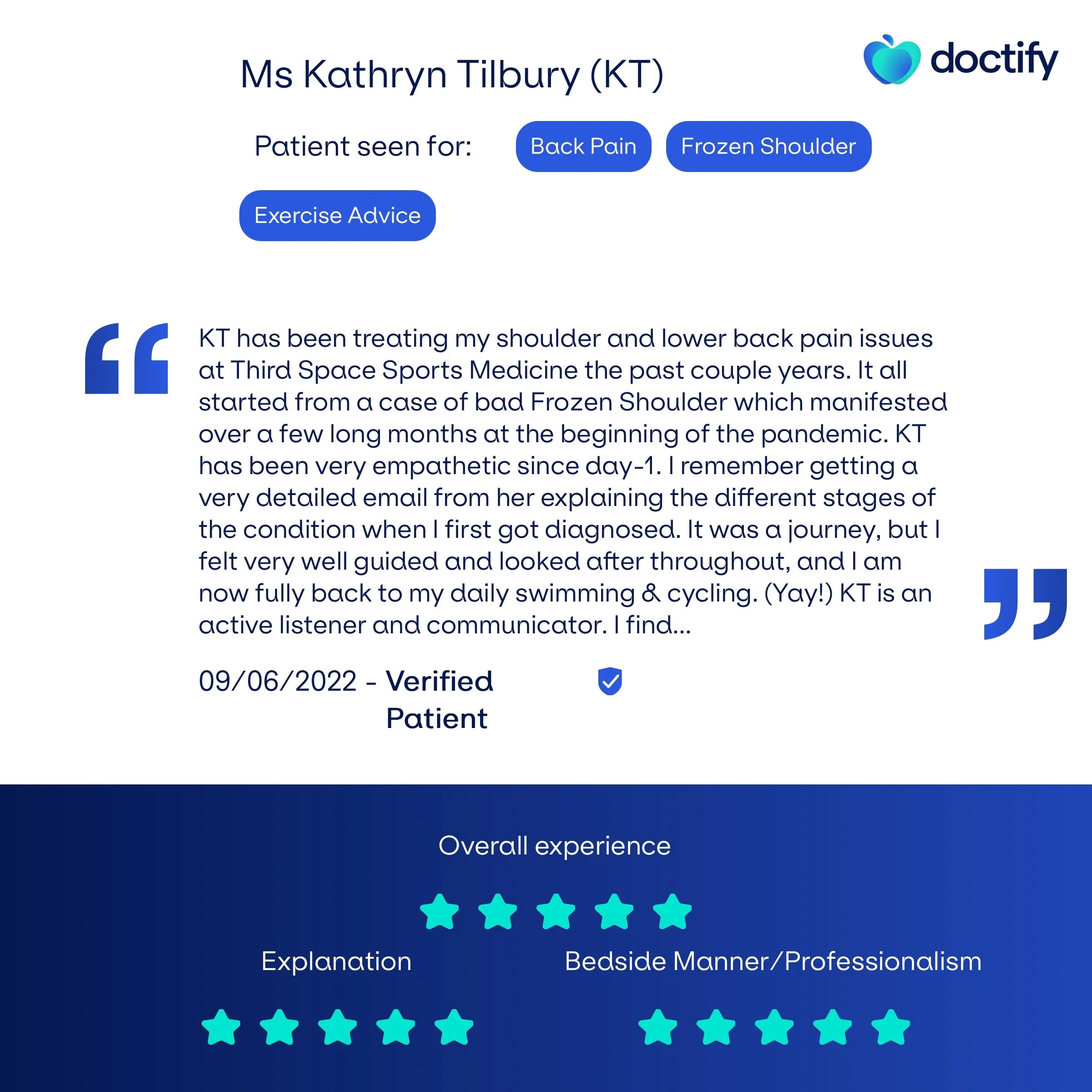 doctify review physiotherapy London 