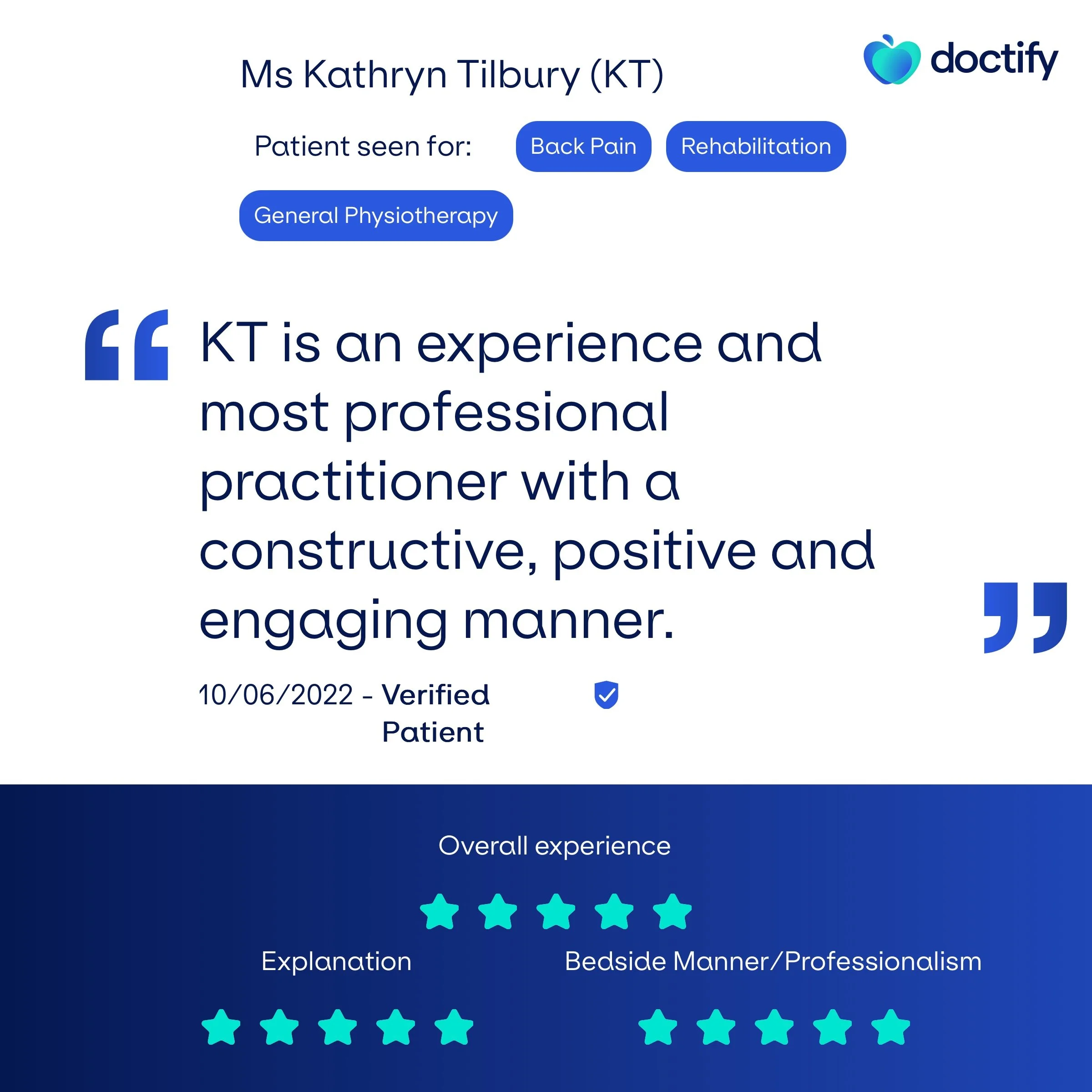 Doctify review physiotherapy London 