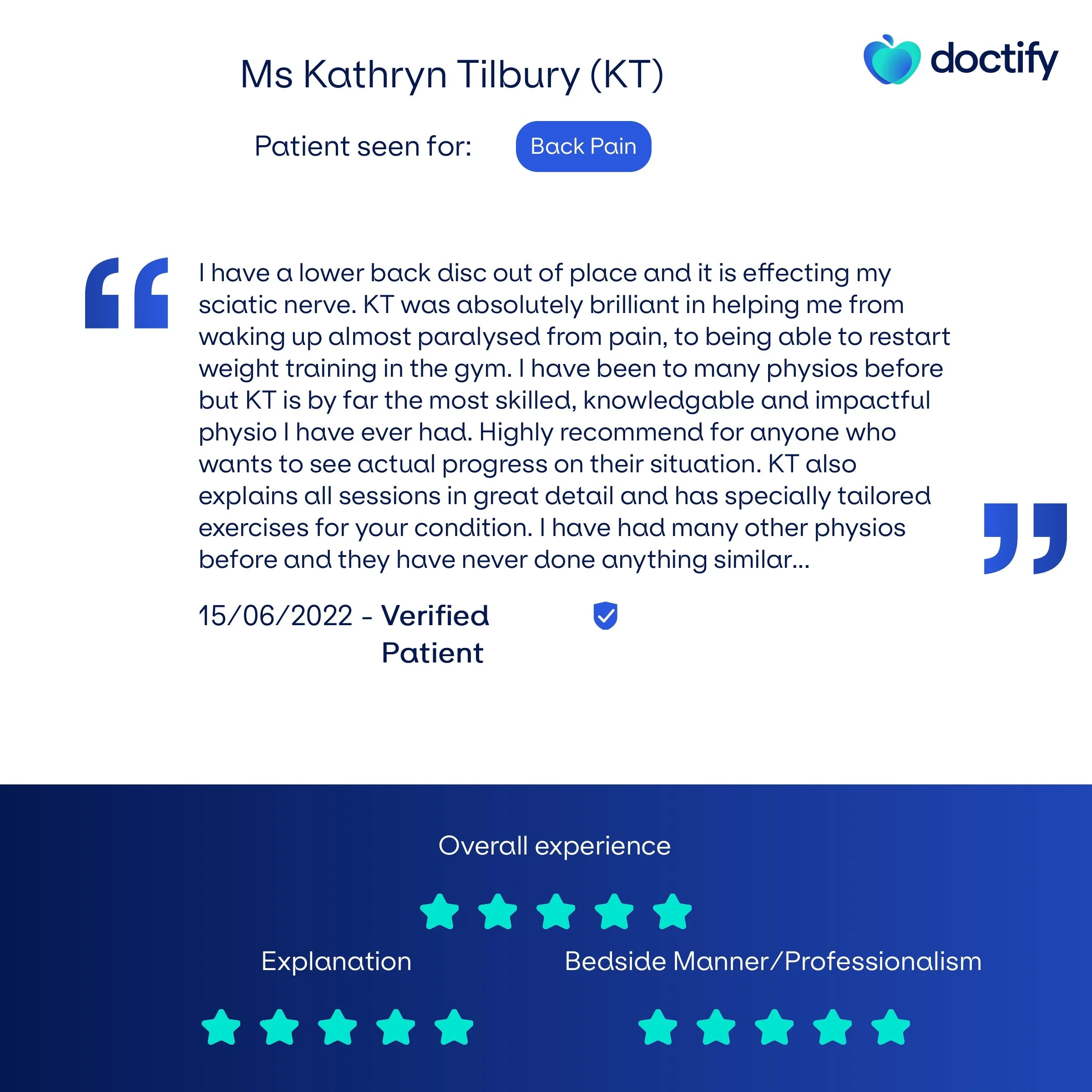 Doctify review physiotherapy London 