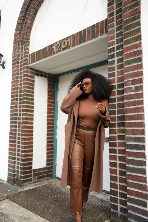 monochromatic brown outfit