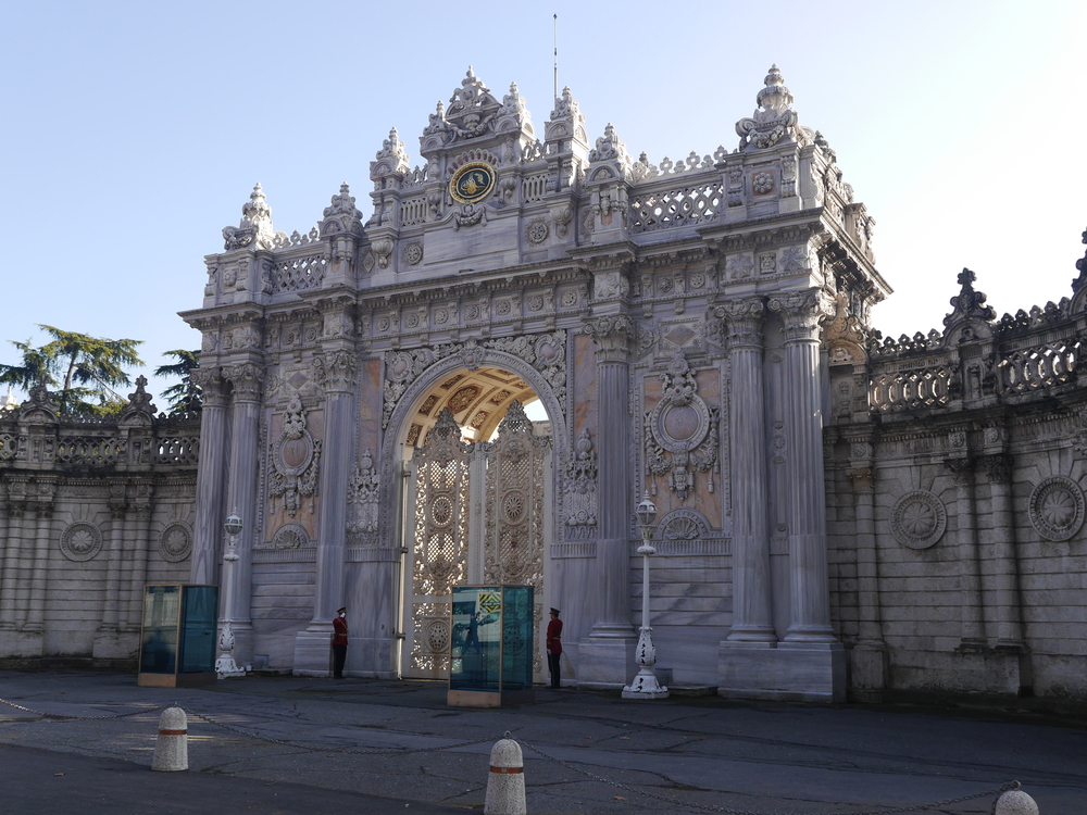   Dolmabahce Palace  gate, along with little boxes for the guards to stand in (to stay warm?). 