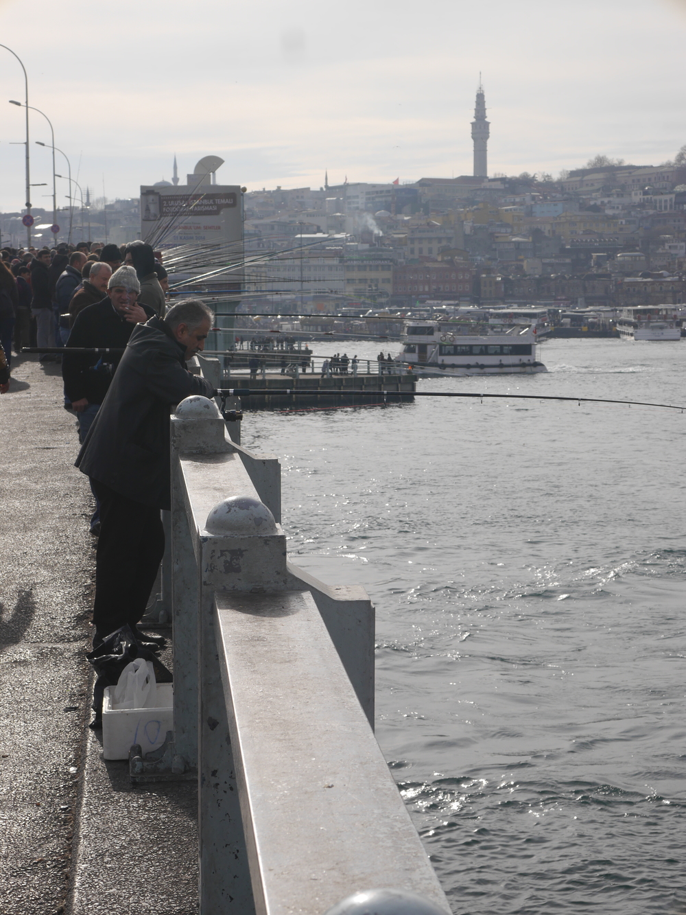  The  Galata Bridge , which we crossed on the way to the ferry terminal. Absolutely packed with fishermen. 