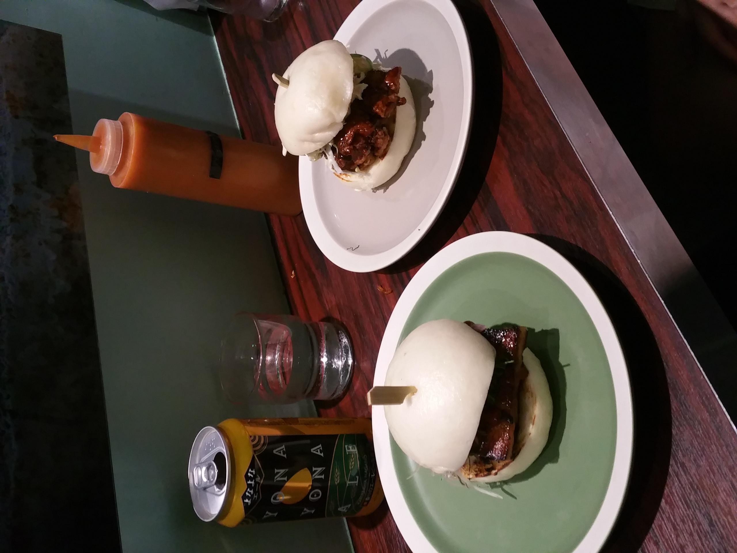 Pork belly and Szechuan fried chicken baos. Not pictured: Brussels sprouts with chili, lime, peanut, and fried shallots; "LB" fries; and green tea and salted caramel ice cream baos. Also not pictured: hilarious waiter. "White people really liked the salted caramel one." He wasn't wrong.