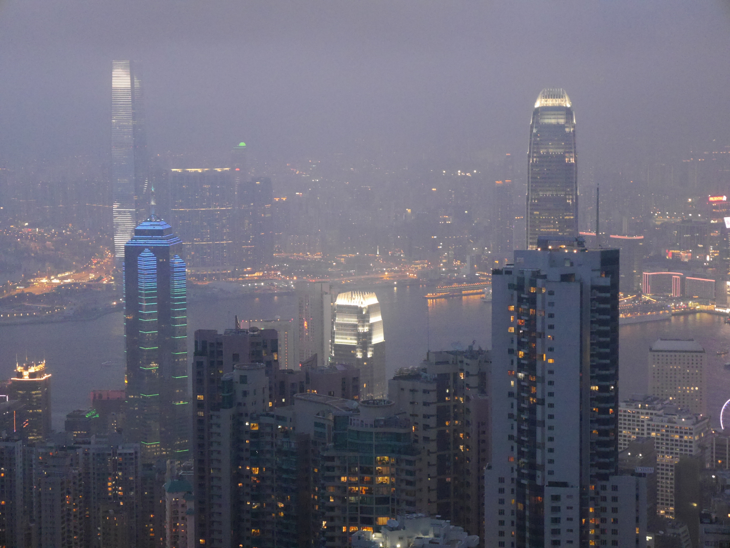  A few of the buildings had interesting light displays, such as the changing colors on the one in the left foreground. 