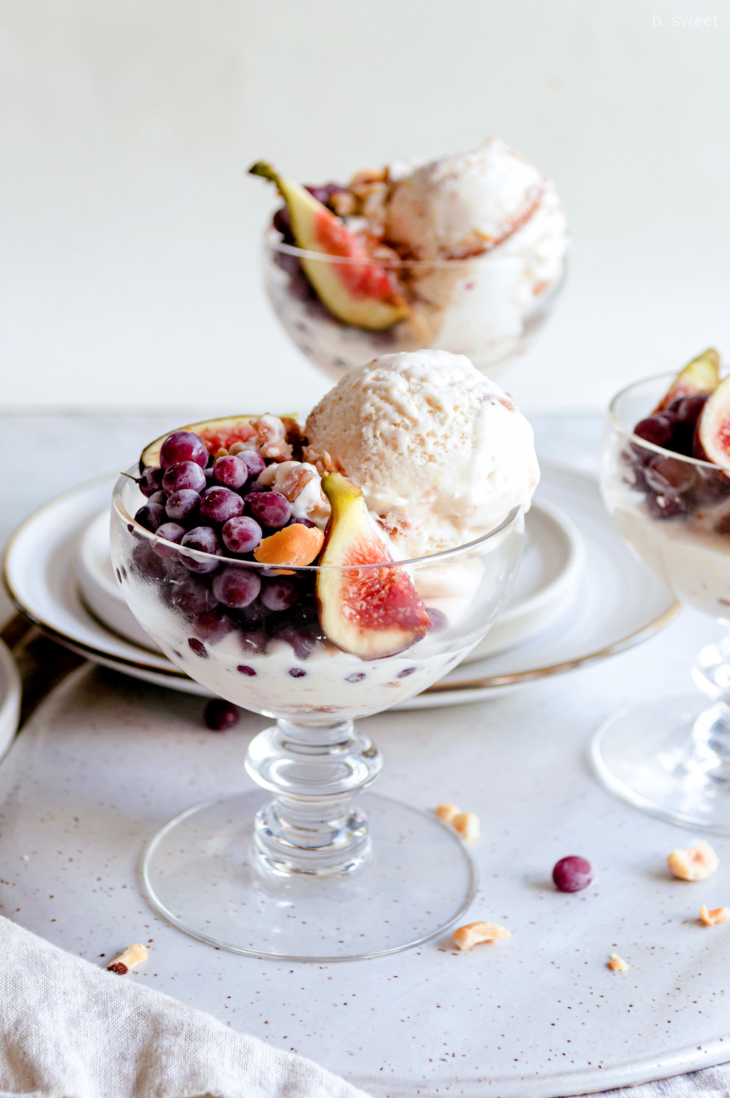Fig and Honey Cheesecake Ice Cream with Hazelnuts and Balsamic Syrup - b. sweet