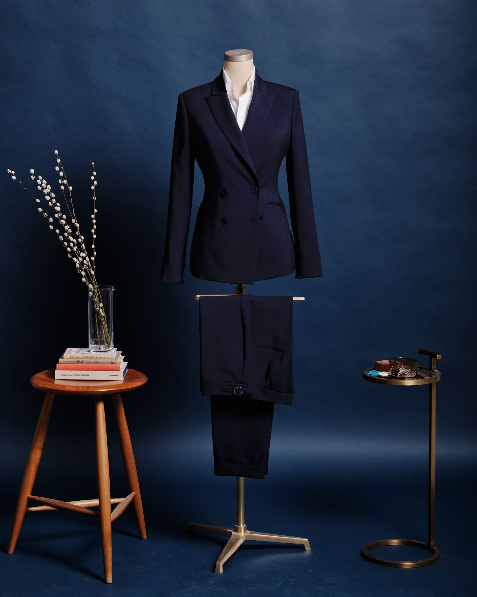 Navy Blue Women's Suit With Double Breasted Jacket