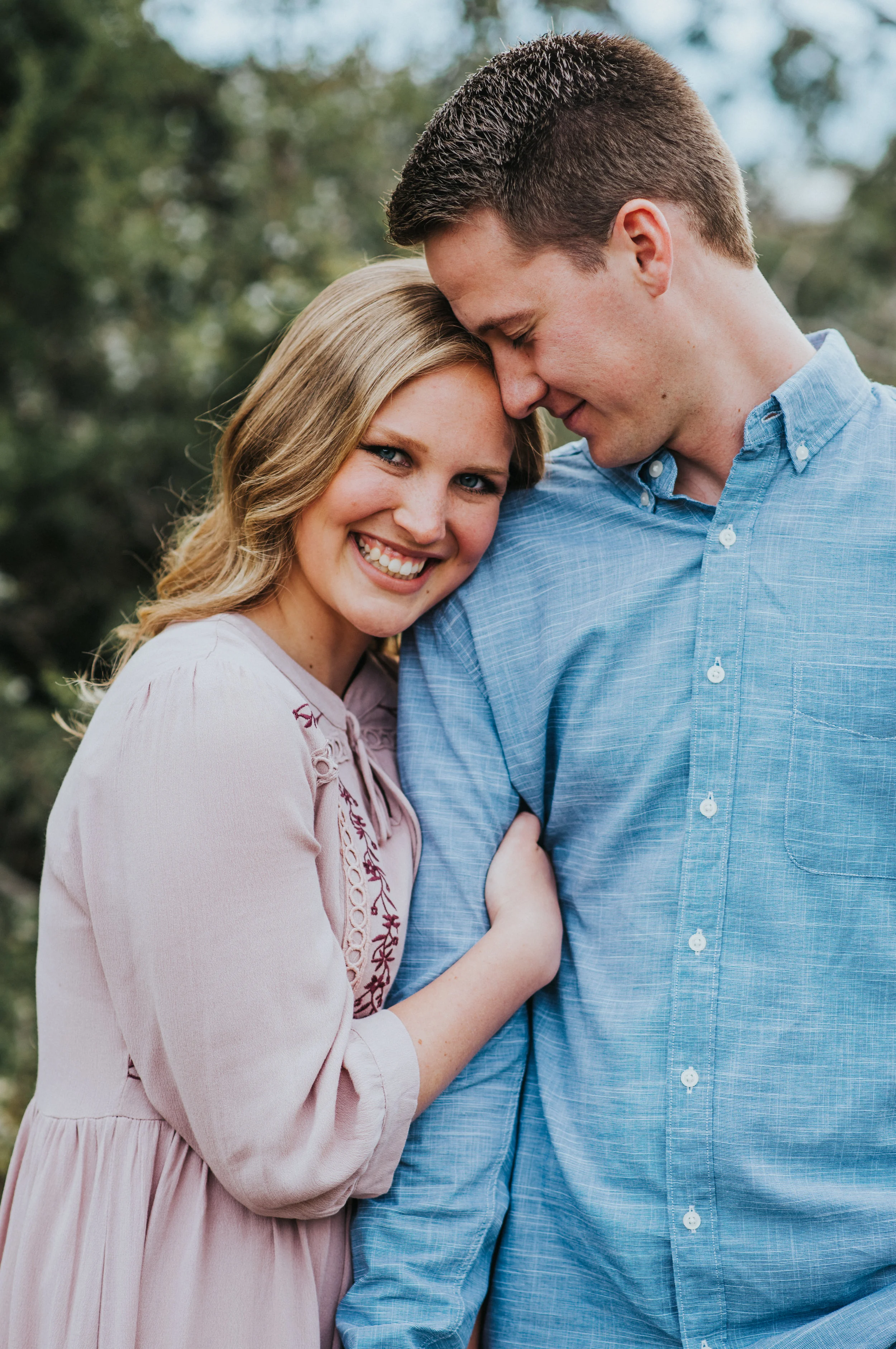  Logan utah green canyon engagement session lovely couple love birds summer time engagements adventurous couple what to wear to engagement pictures semi formal outfit inspiration curly hairstyles for engagement sessions couple posing ideas foreheads 