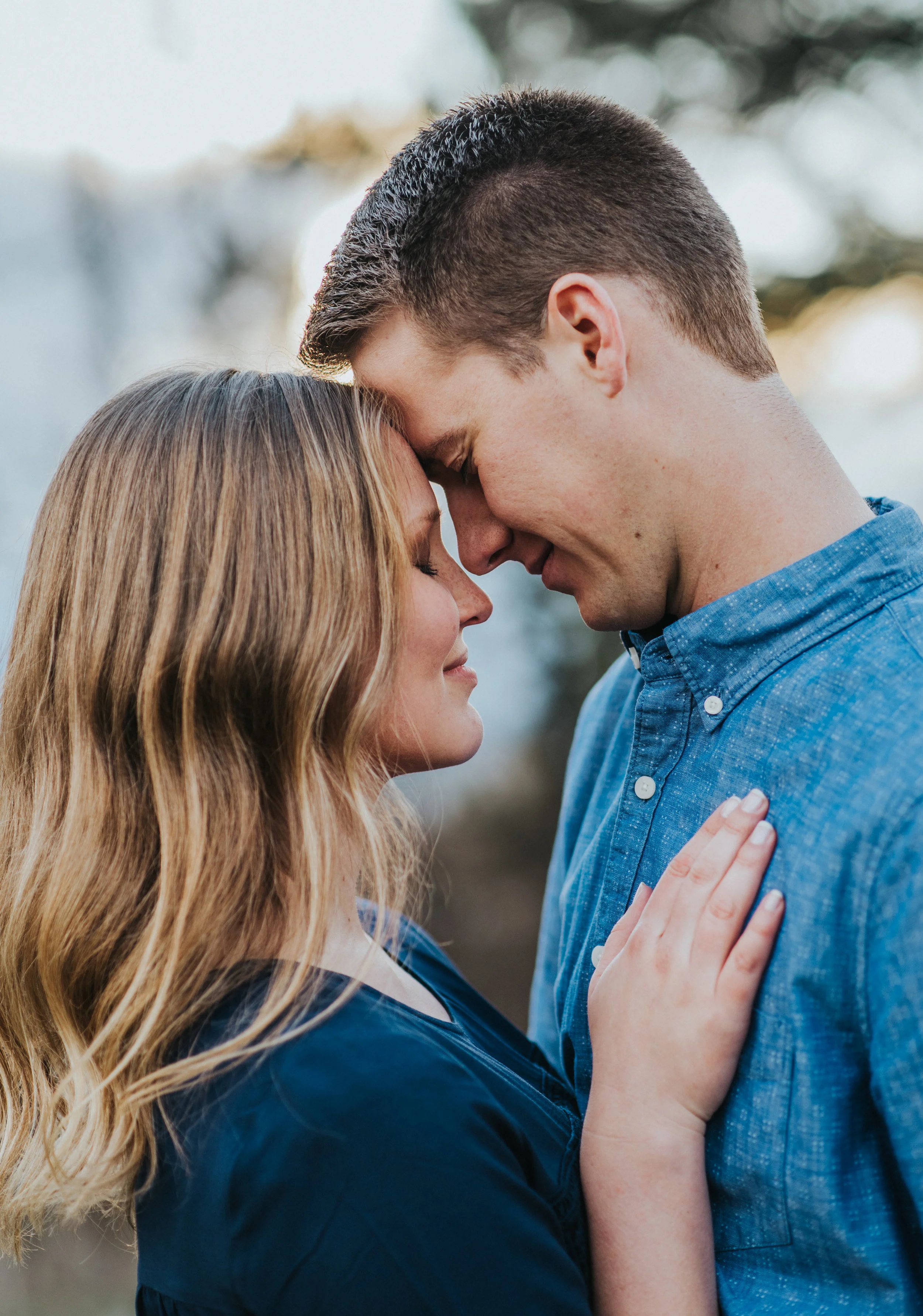  Engagement photos green canyon engagement session Logan utah what to wear to engagement photos blue outfit inspo casual outfits for engagements couple posing ideas foreheads touching posing ideas hand on chest posing ideas hairstyles for girls engag