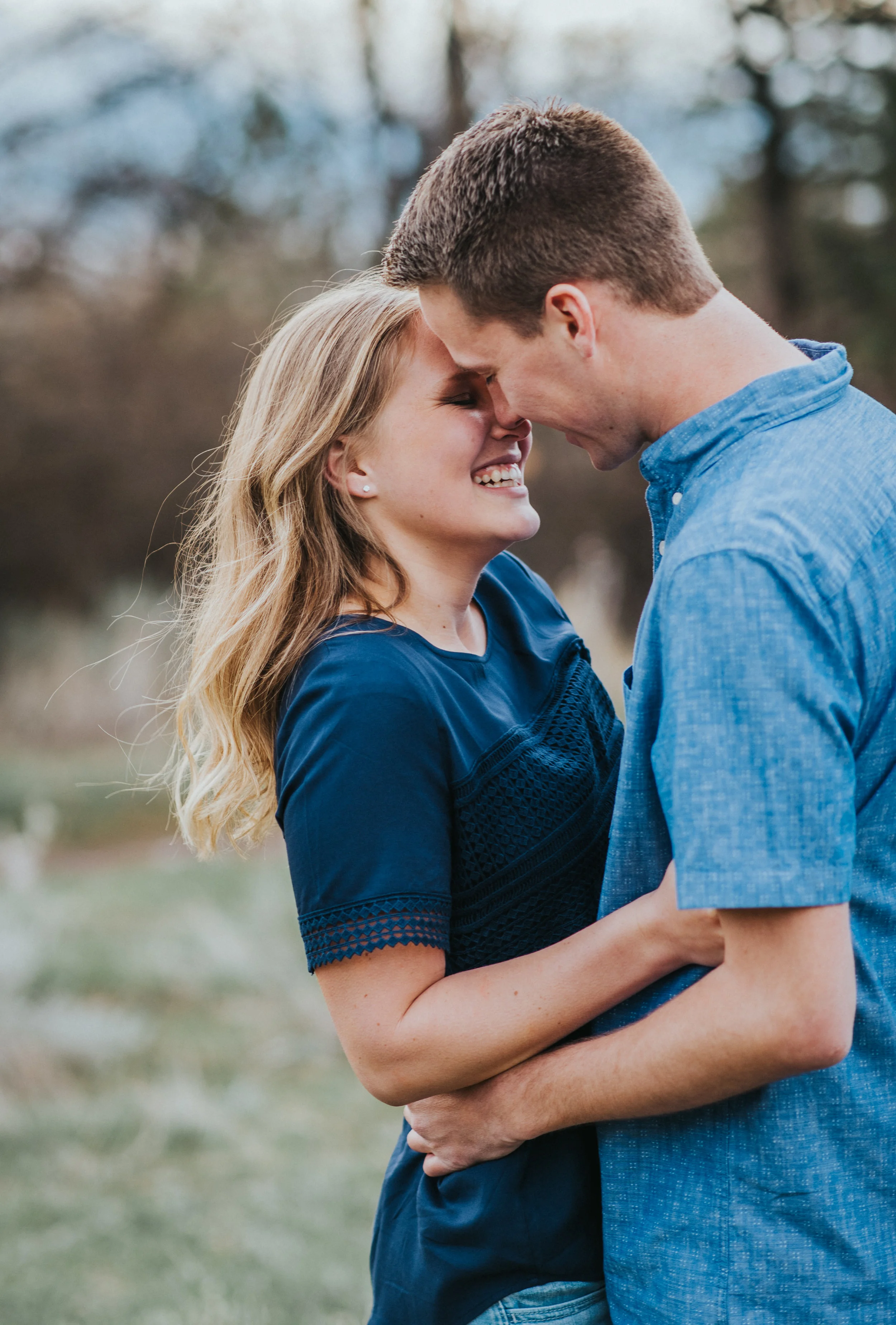  Cache valley photographer engagement session Logan utah green canyon engagement session happy couple what to wear to engagement photo outfit inspo blue shirts casual outfit inspo simple couple traditional couple soon to married laughing photos posin