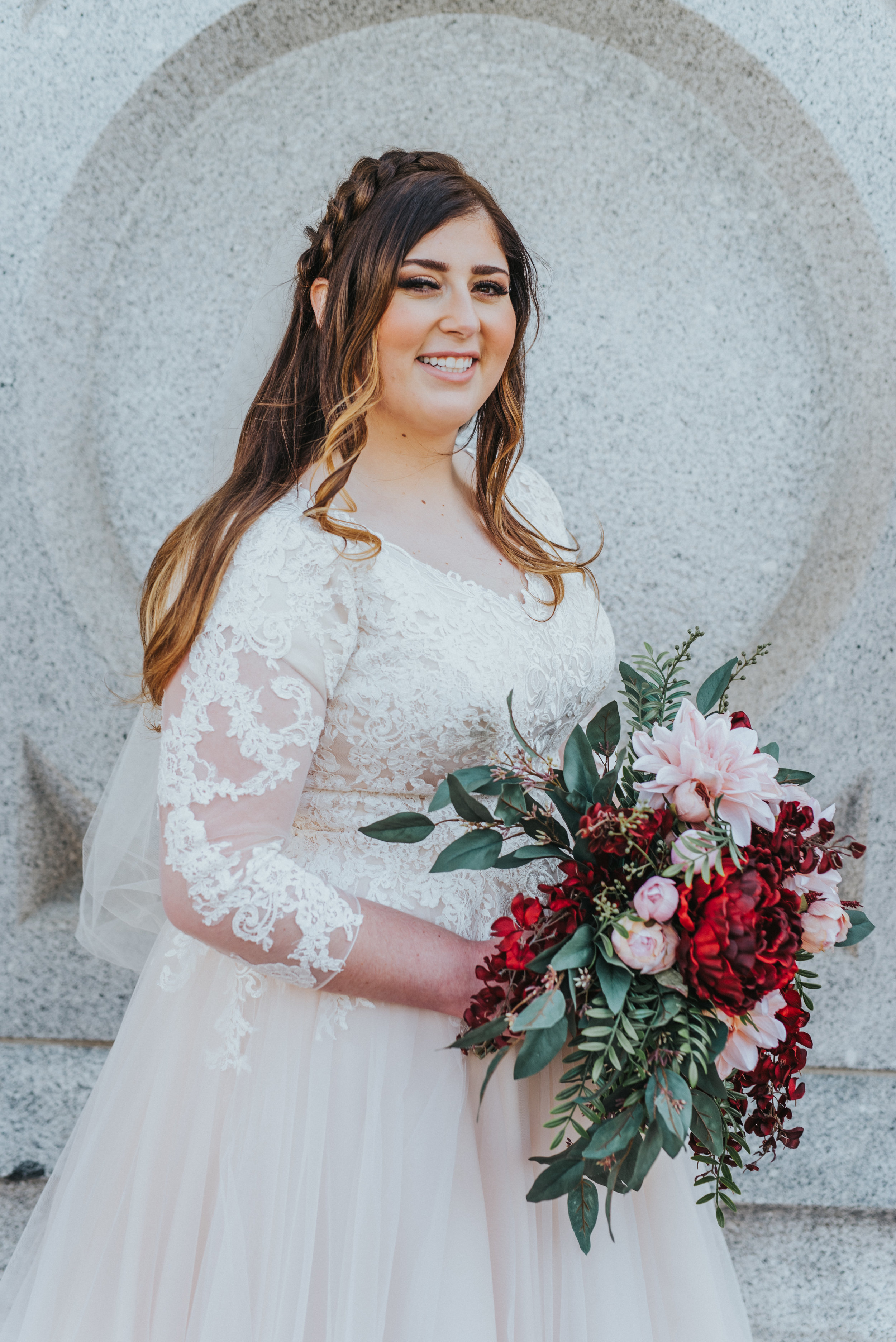 salt lake wedding photographer salt lake city temple traditional bride lace wedding dress intimate neckline braided wedding hairstyles wedding bouquet ball gown wedding dress bridal photography curly hairstyles for brides classic wedding dress modes