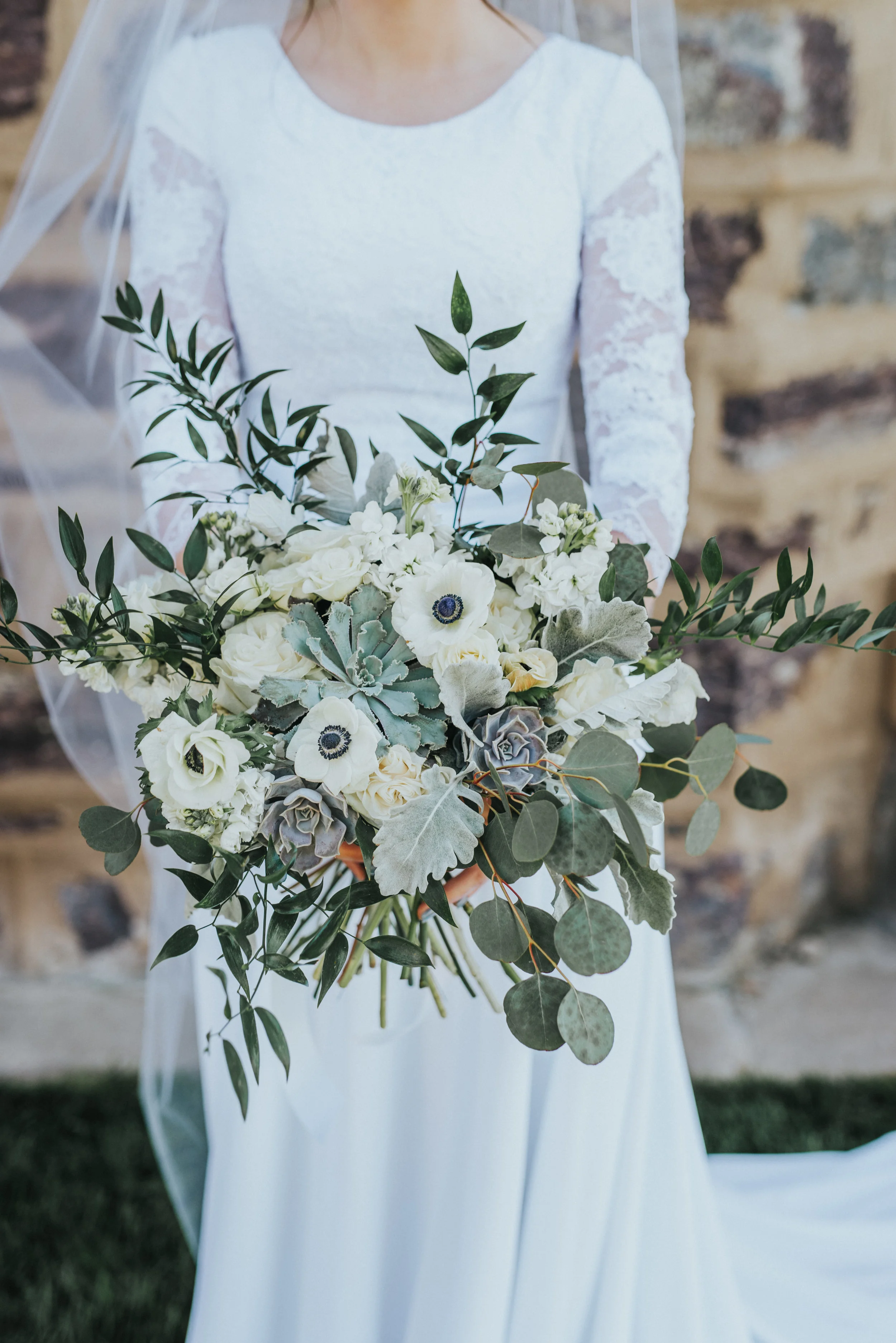  wedding flower inspo bridal bouquet utah wedding photographer cache valley photographer lace wedding dress long sleeve wedding dress ideas modest wedding dress Logan Utah bridal photography wedding flowers temple pictures wedding day details #logant