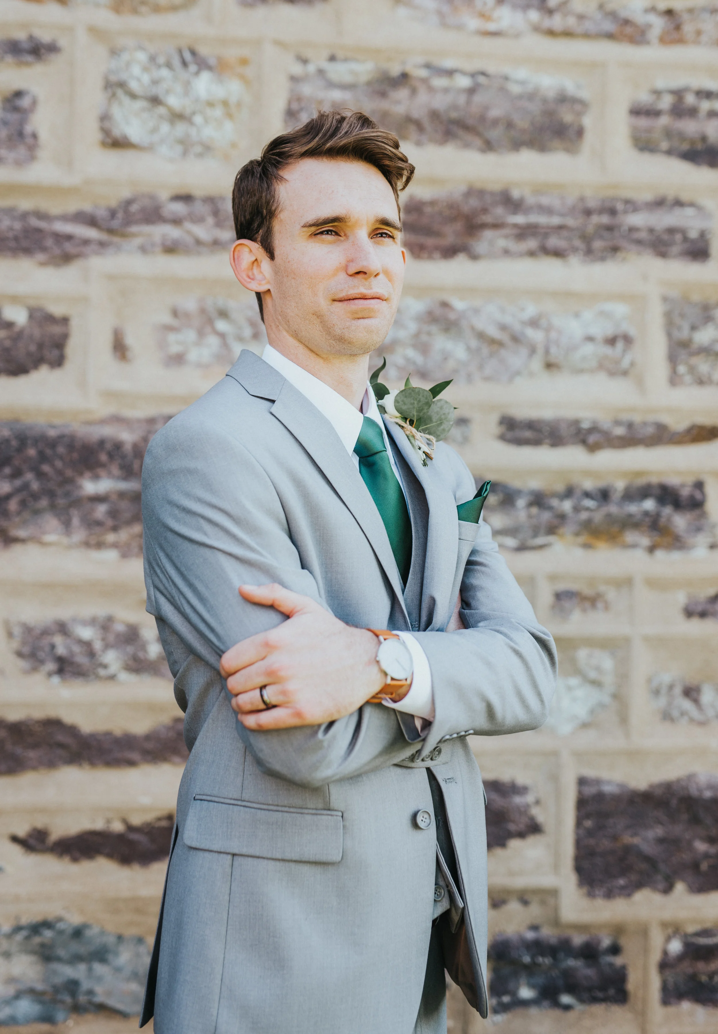  wedding photos utah wedding photographer Logan Utah groom pictures formal pictures suit and tie wedding colors boutonniere groom accessories posing ideas for the groom grey suit three piece suit wedding day sealed for eternity handsome #logantemple 