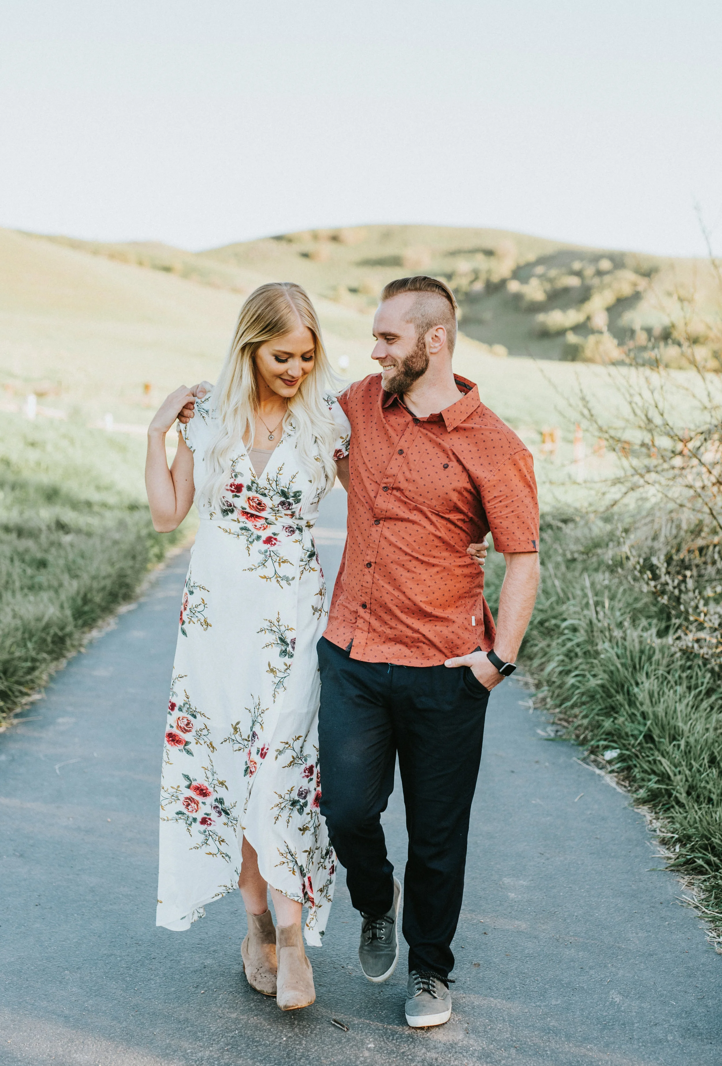  nature engagement photography session walking holding hands playful romantic tunnel springs northern utah professional wedding photography cache valley logan utah bohemian engagement session floral long dress #engagementphotography #nothernutahphoto
