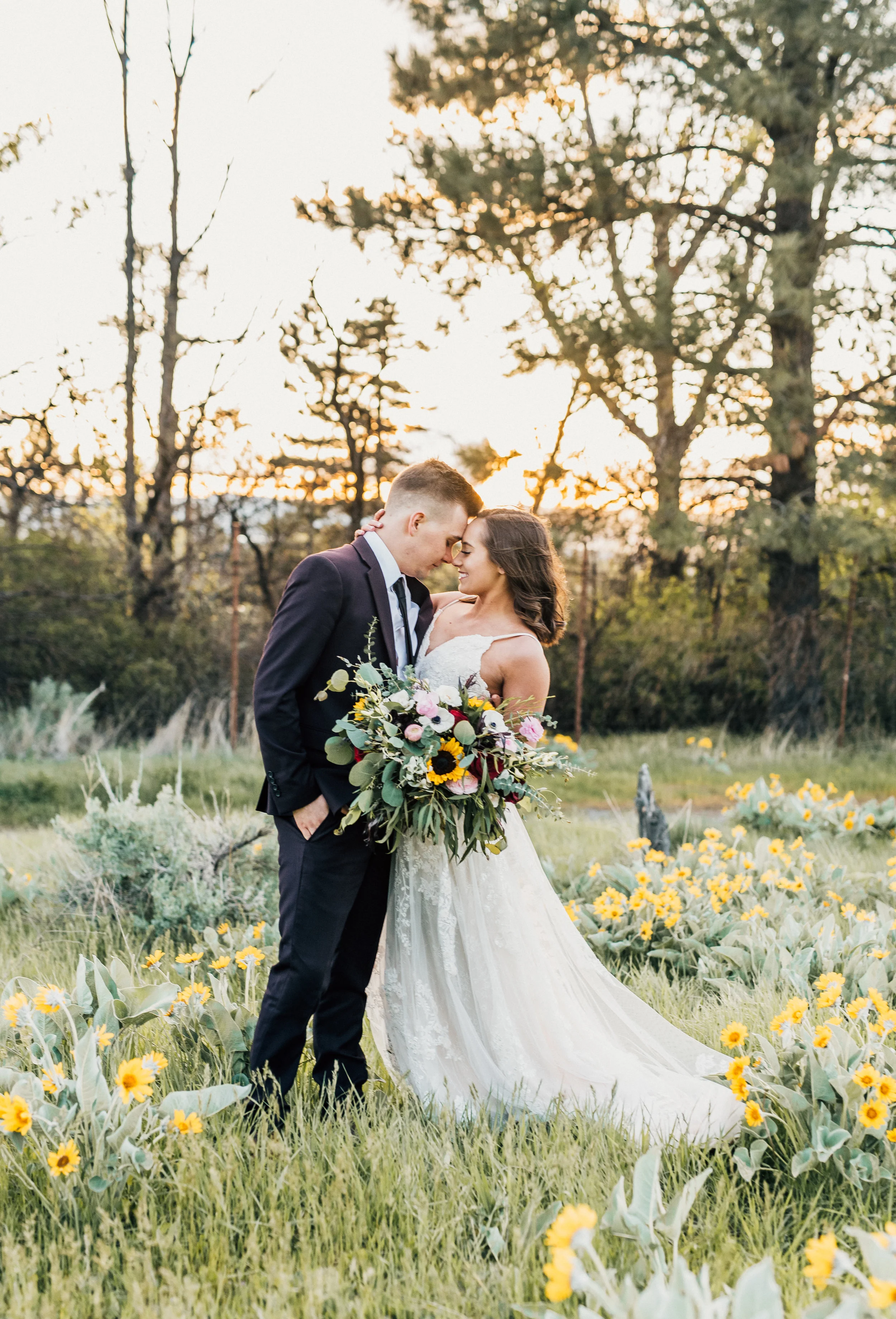  wildflowers outdoor wedding portraits bridals hugging laughing smiling romantic wild flower wedding bouquet bohemian wedding lacy spaghetti strap wedding dress green canyon logan utah northern wedding photographer #greencanyon #northernutahweddingph