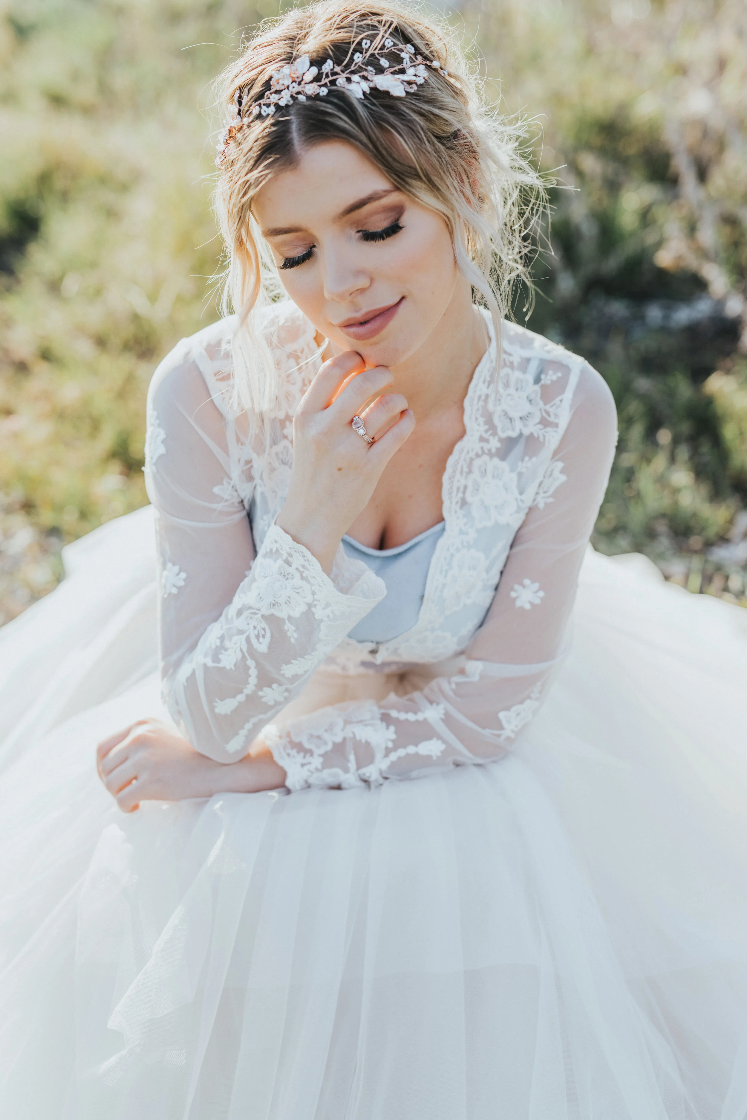  the focus collective workshop styled shoot engagement ring inspo diamond ring lace wedding dress romantic wedding dress eyelash extensions ball gown wedding dress bridal logan utah long sleeve wedding dress bridal makeup inspo bridal hair inspo wedd