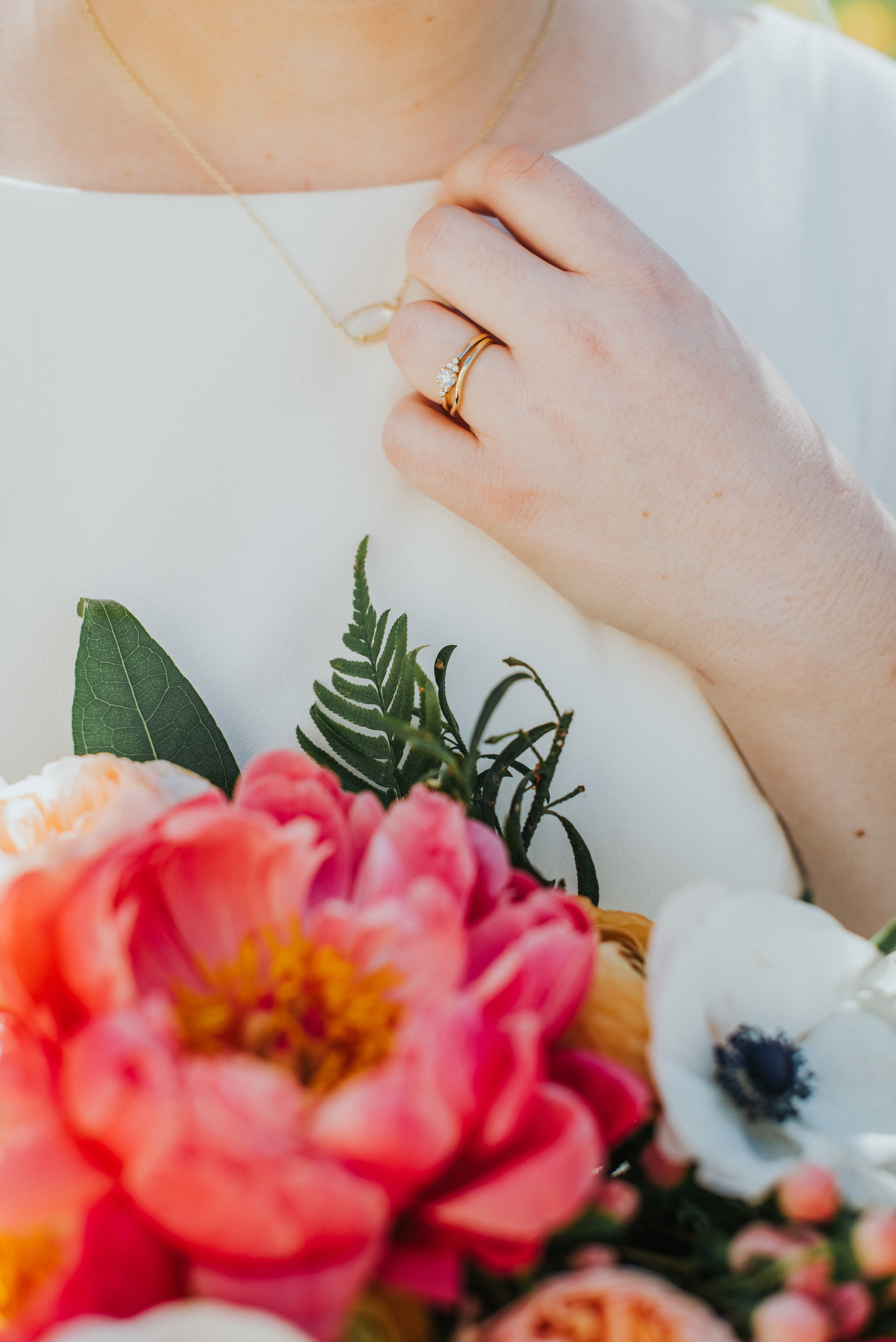  gold dainty wedding jewelry wedding bands modest white wedding dress wedding details pink and peach and poppy floral wedding bouquet best payson utah wedding photography northampton house reception #professionalutahphotographer #paysonutah #northamp