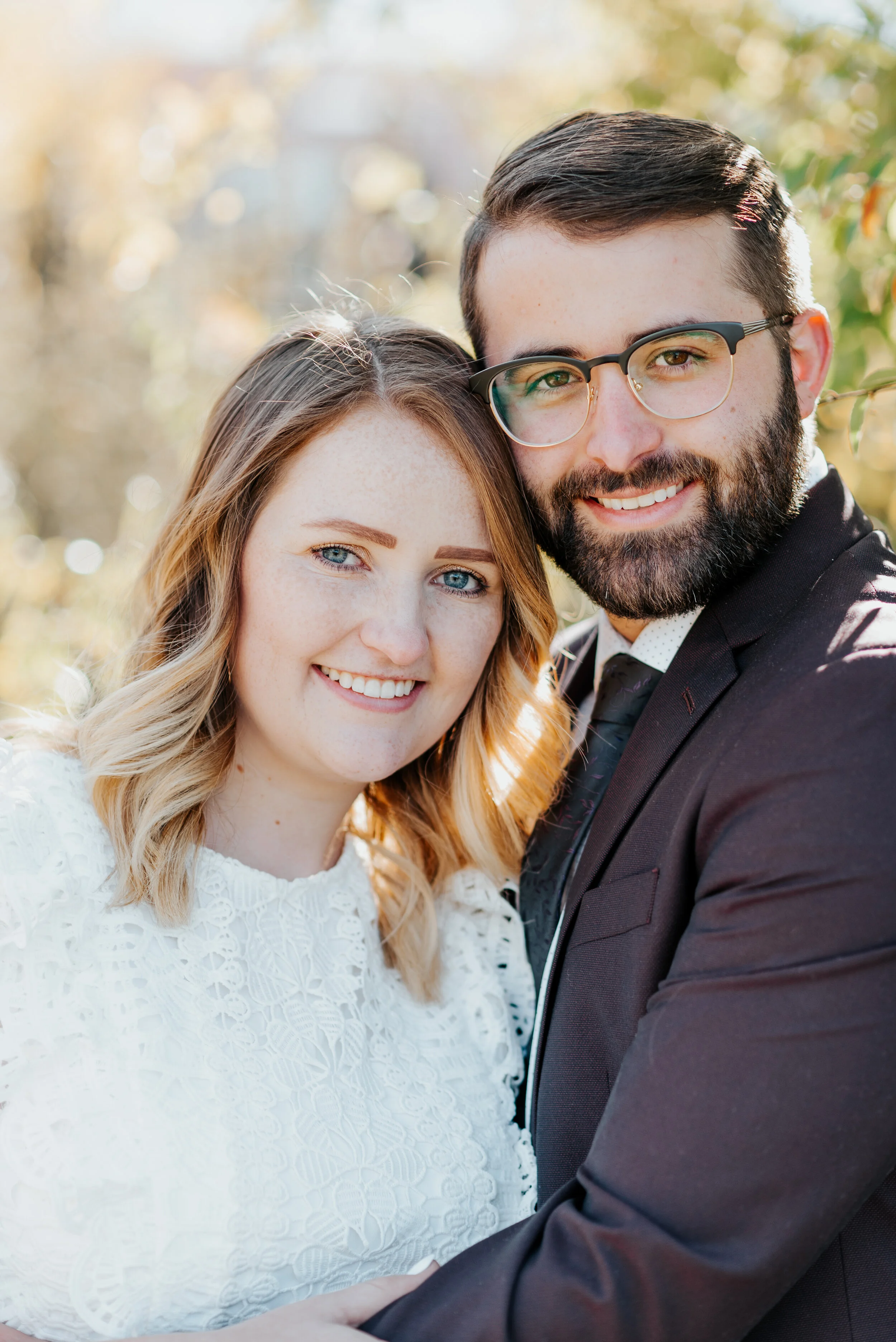  formal wedding photos just married provo city center lds temple wedding ombre loose curled wedding hair vintage glasses burgundy wedding suit lace white wedding dress smiling professional provo utah wedding photographer happy #utahvalleyweddingphoto