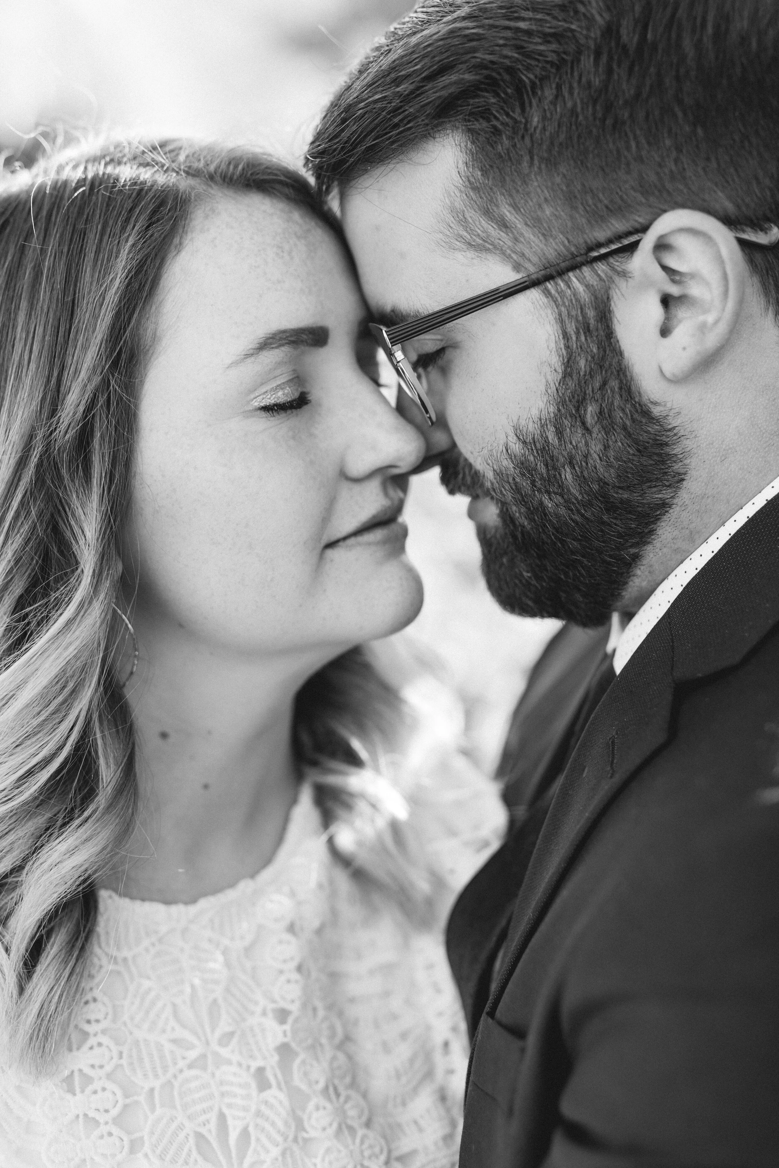  wedding details romantic wedding photos natural posed photography black and white vintage glasses lace white wedding dress modest provo city center lds temple just married professional wedding photographer utah valley wedding facial hair beard retro