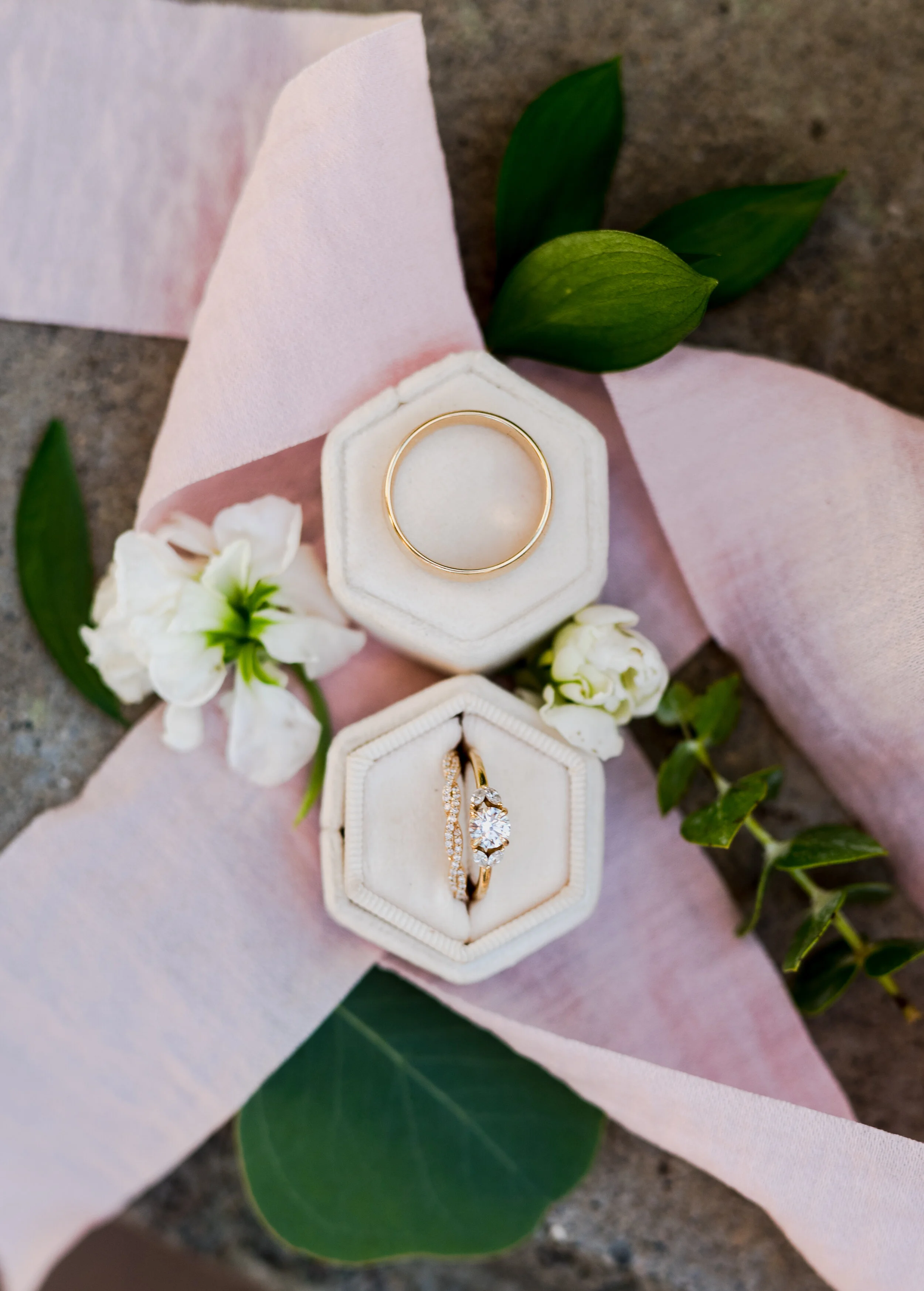  Utah photographer Payson Utah temple Payson Utah ring styling photos how to style wedding rings for photos pink ribbon green leaves ring box engagement rings wedding band flat lay photography white flowers simple engagement ring unique engagement ri