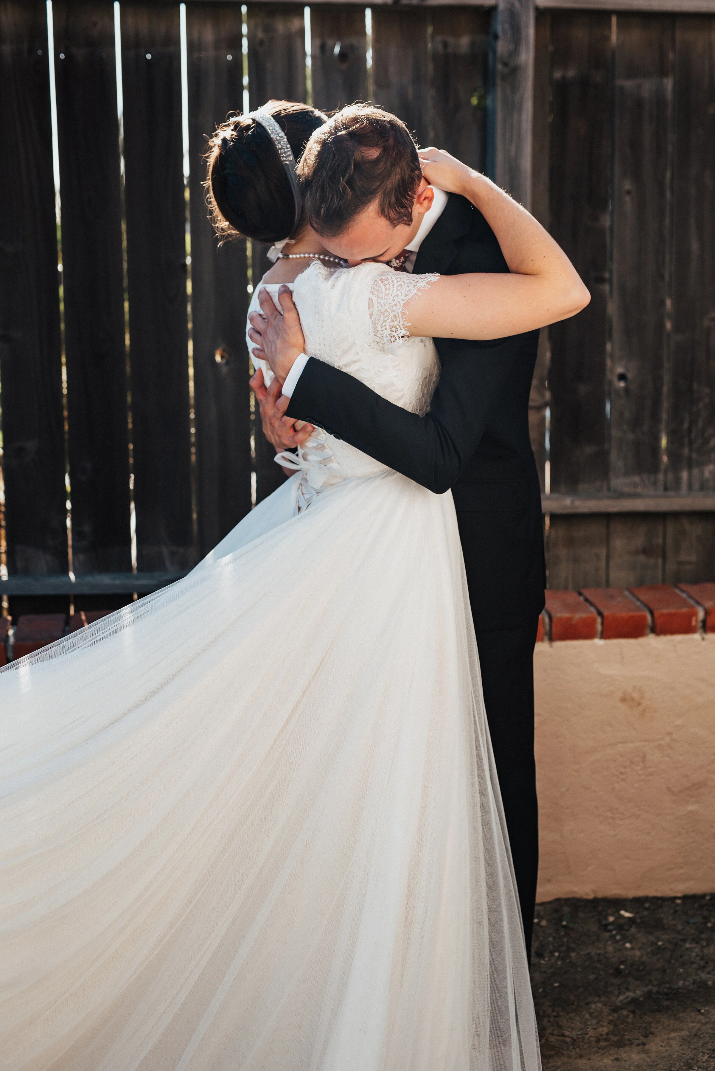 Tender first look for this lovely couple at their charming backyard wedding in Laguna Beach. Kristi Alyse photography Laguna Beach wedding California brides Logan Utah wedding photographer backyard wedding destination photographer covid wedding brid…