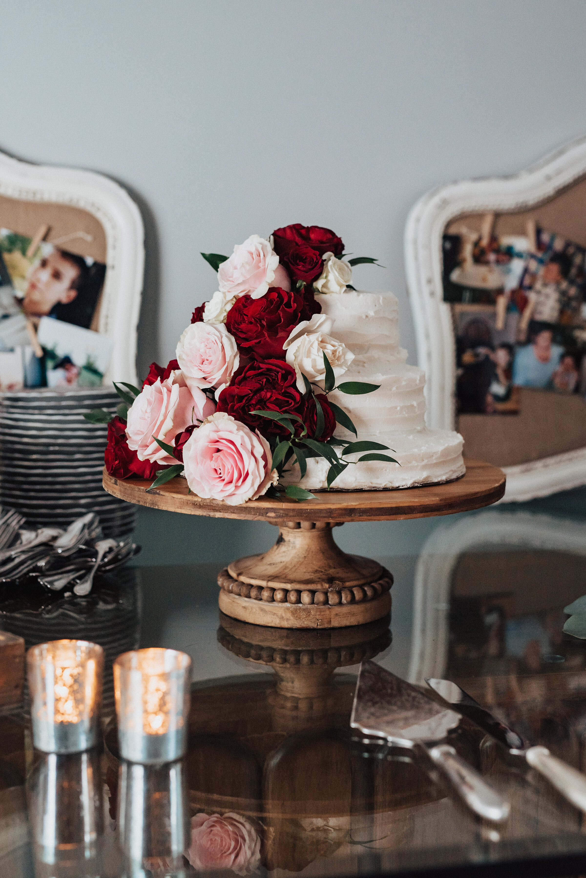  Gorgeously sweet wedding cake with floral accents for this intimate backyard wedding in Laguna Beach. Kristi Alyse photography Laguna Beach wedding California brides Logan Utah wedding photographer backyard wedding destination photographer covid wed