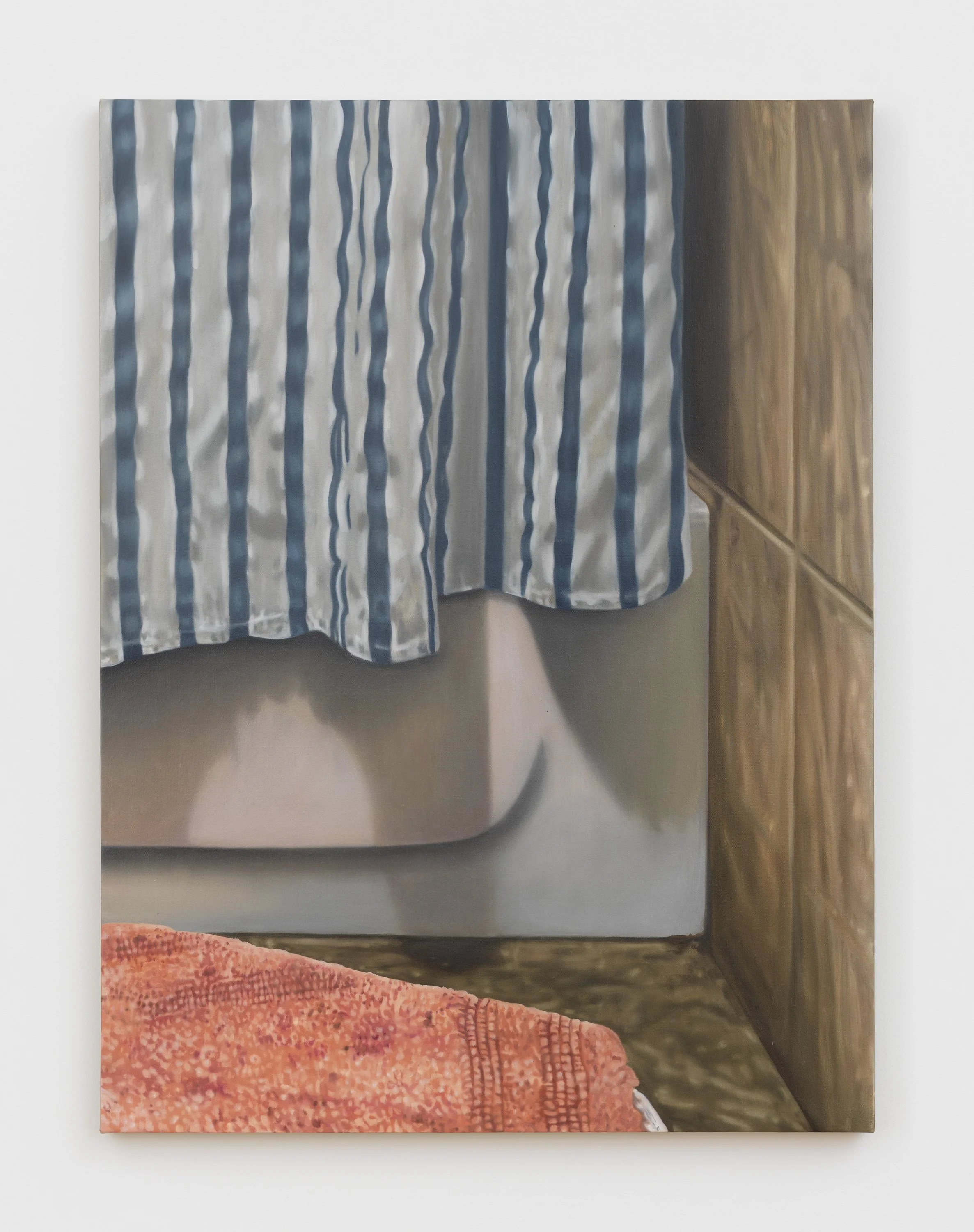   Pink Bathmat , 2023, Oil on linen, 40 x 30 inches  
