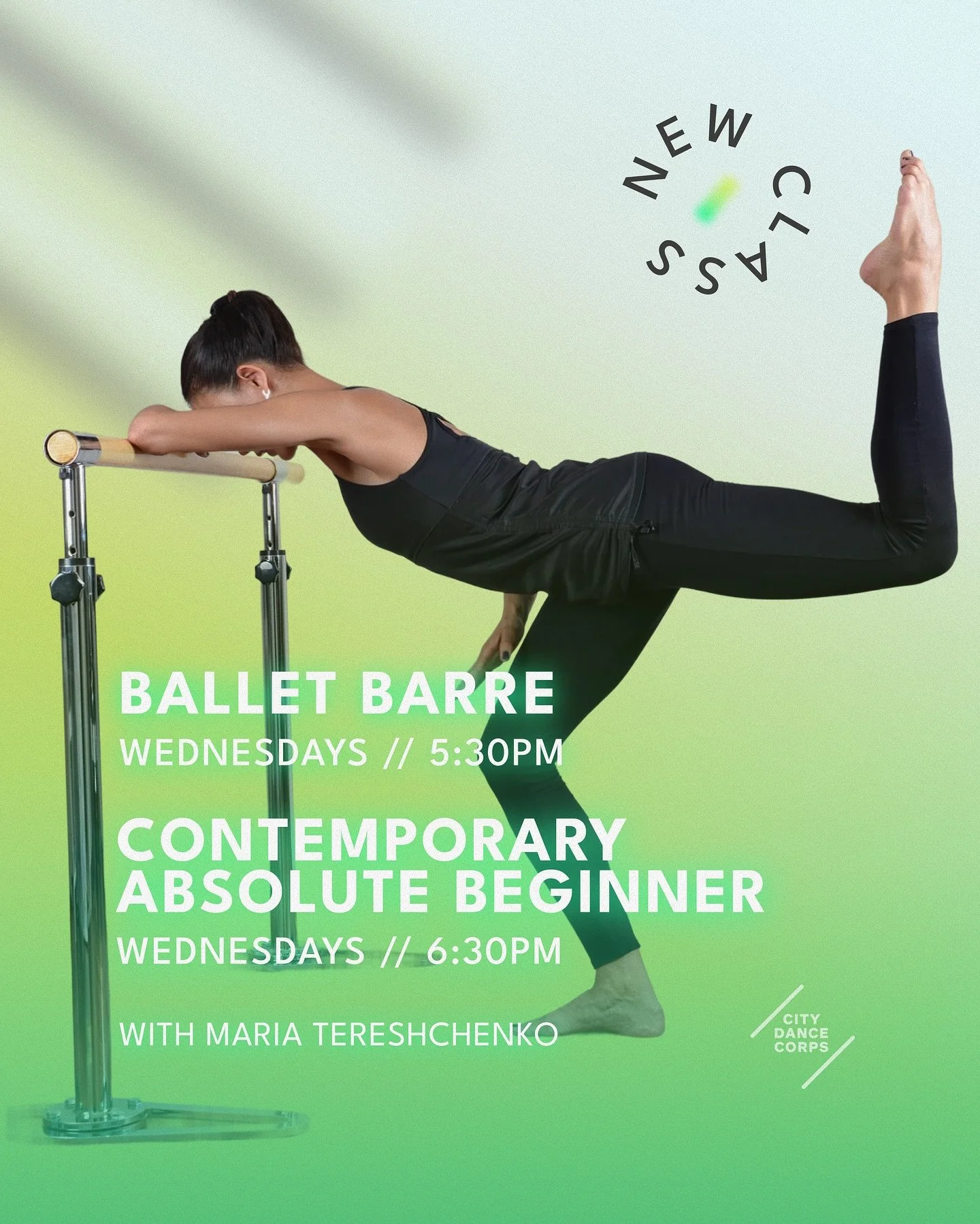 New Classes &middot; Maria Tereshchenko

CDC Toronto📍

Ballet Barre - Wednesdays &middot; 5:30 PM &middot; Studio 5
Refine your strength, balance, and control - one pulse at a time.

Contemporary Absolute Beginner - Wednesdays &middot; 
6:30 PM &mid