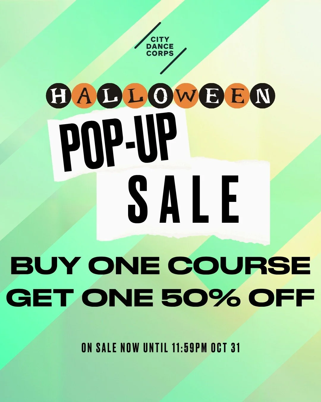 🎃 HALLOWEEN POP-UP SALE! 👻
For 24 hours only &mdash; buy one 6-week Beginner Dance Course, get your second 50% OFF! 💥

No tricks, just treats 🍬
Try a new style, double your fun &mdash; Ballet + Hip Hop, Heels + House, Tap + Jazz&hellip; your comb