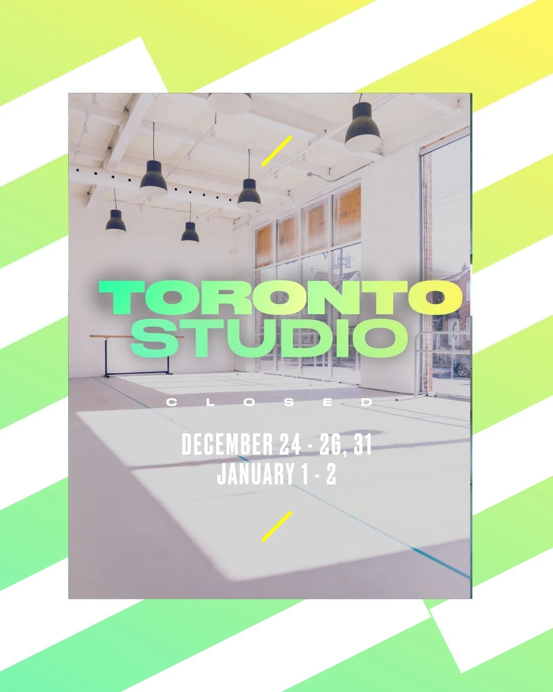 Studio Holiday Break 

✨ Toronto Studio:
Closed Dec 24, 25, 26, 31 + Jan 1&ndash;2

✨ Oakville Studio:
Closed Dec 24 &ndash; Jan 2

💃 All classes are back and ready to move on Saturday, Jan 3, 2026!